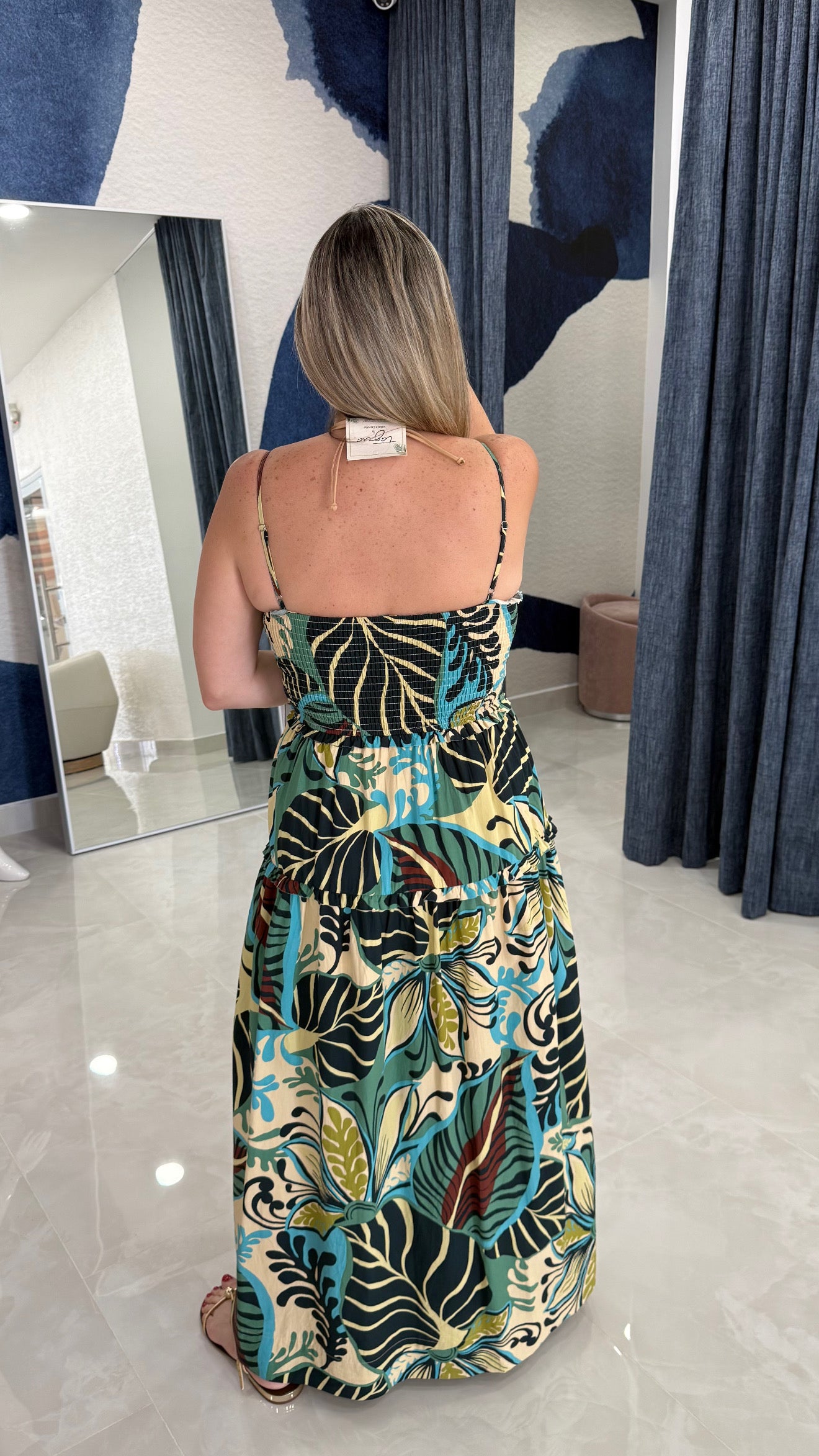 Cutout Smocked Printed Maxi Dress