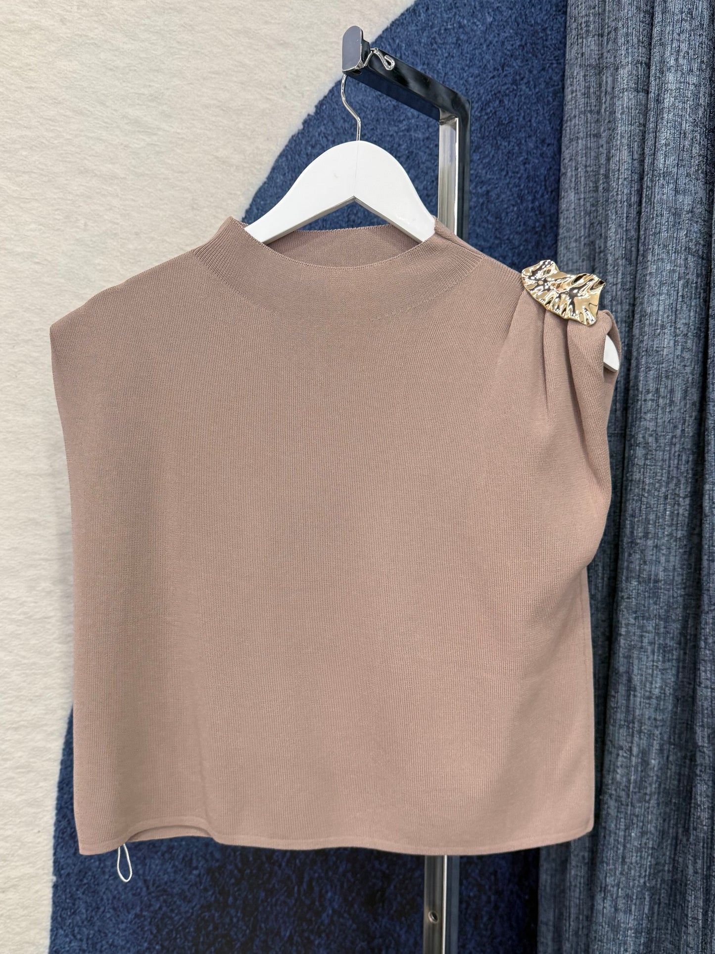 Gold Accent Shoulder Top Mocha