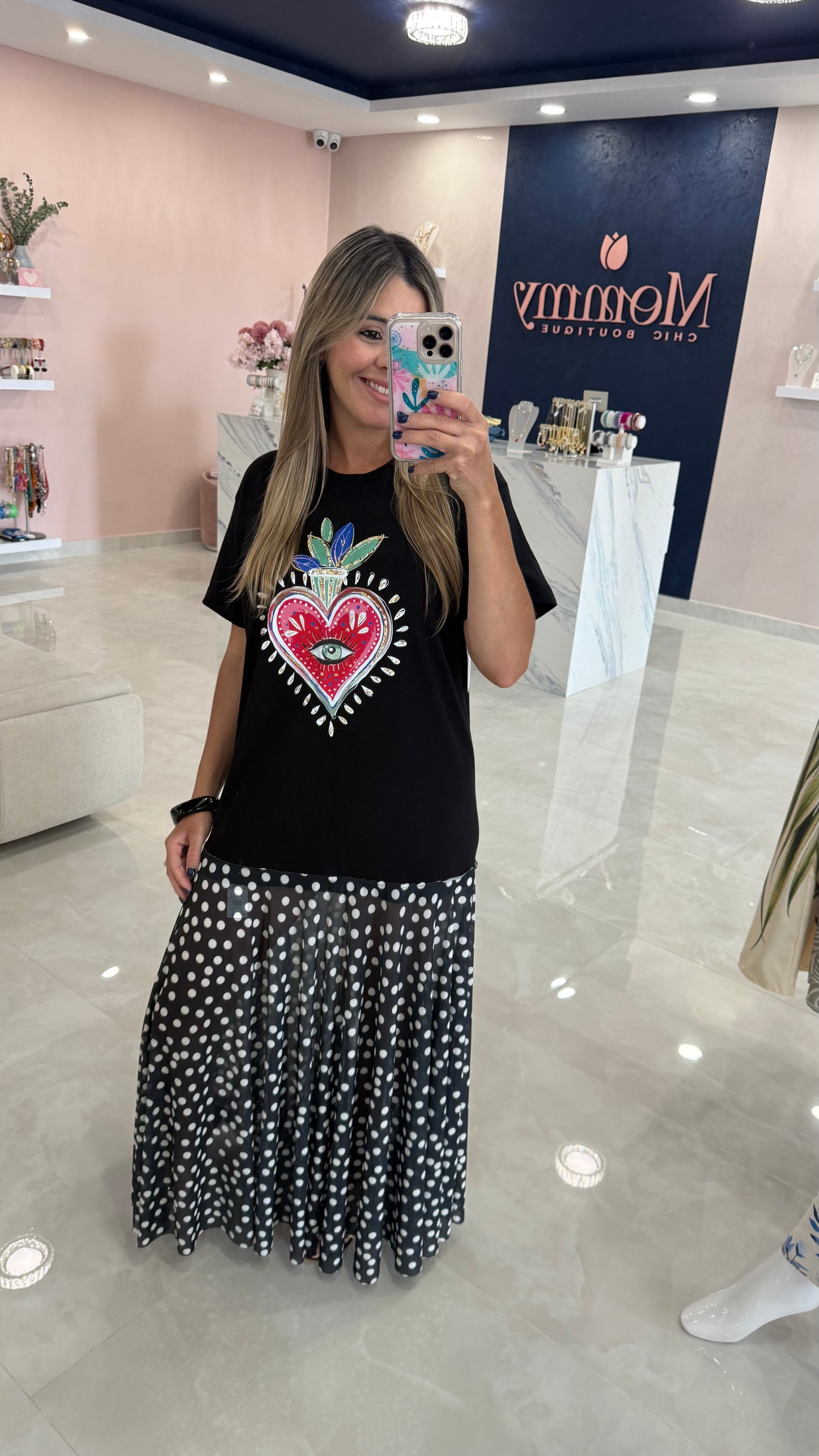 Colombia Shirt Dress Heart / Polkadot BLk