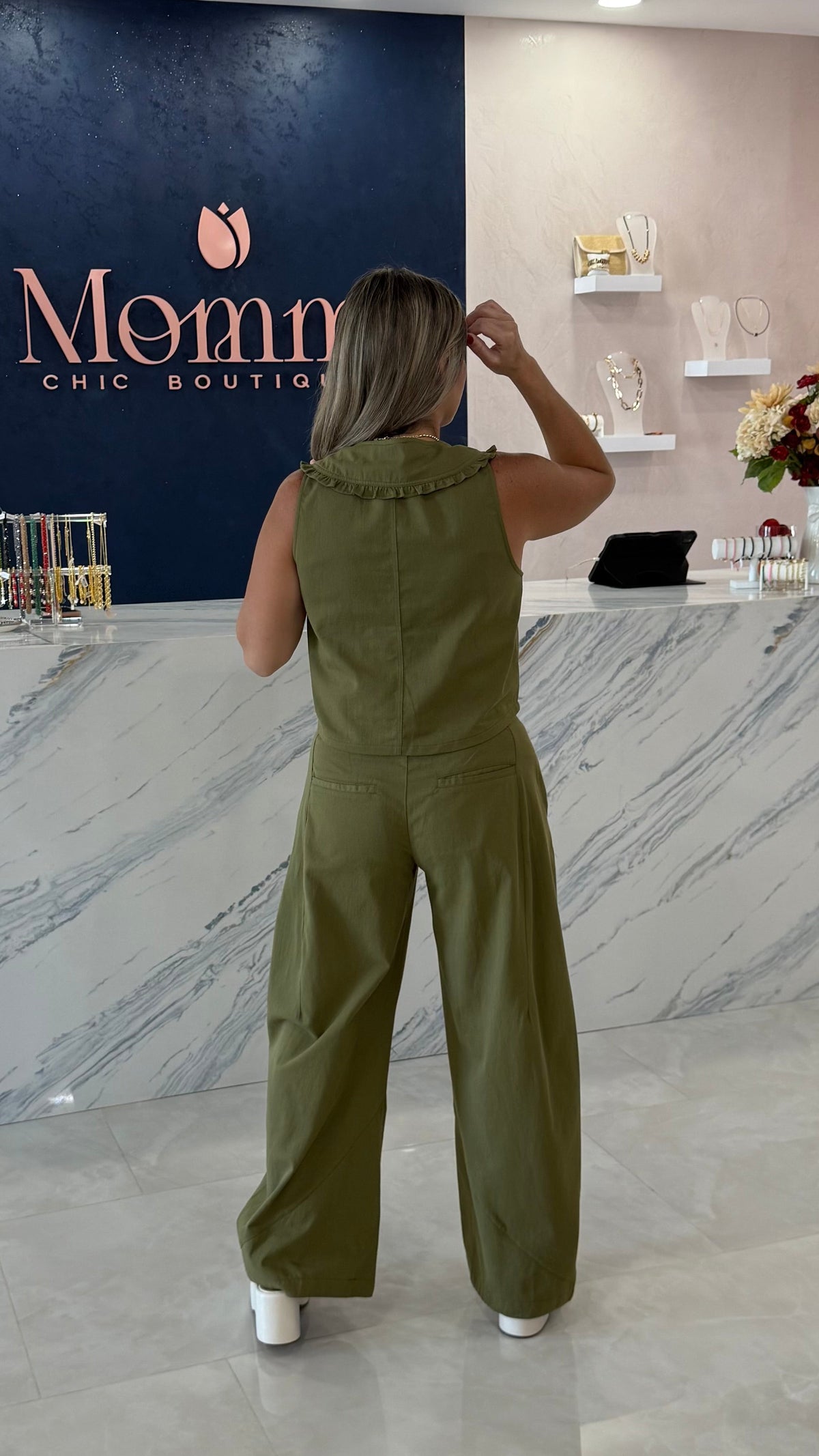 Denim Vest & Pant Set Olive