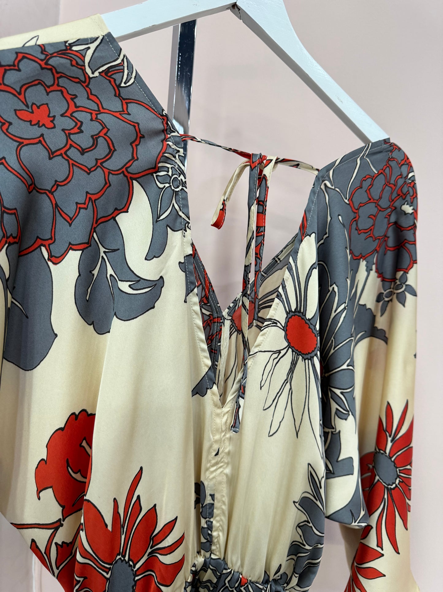 Kimono Sleeve Printed Satin Dress