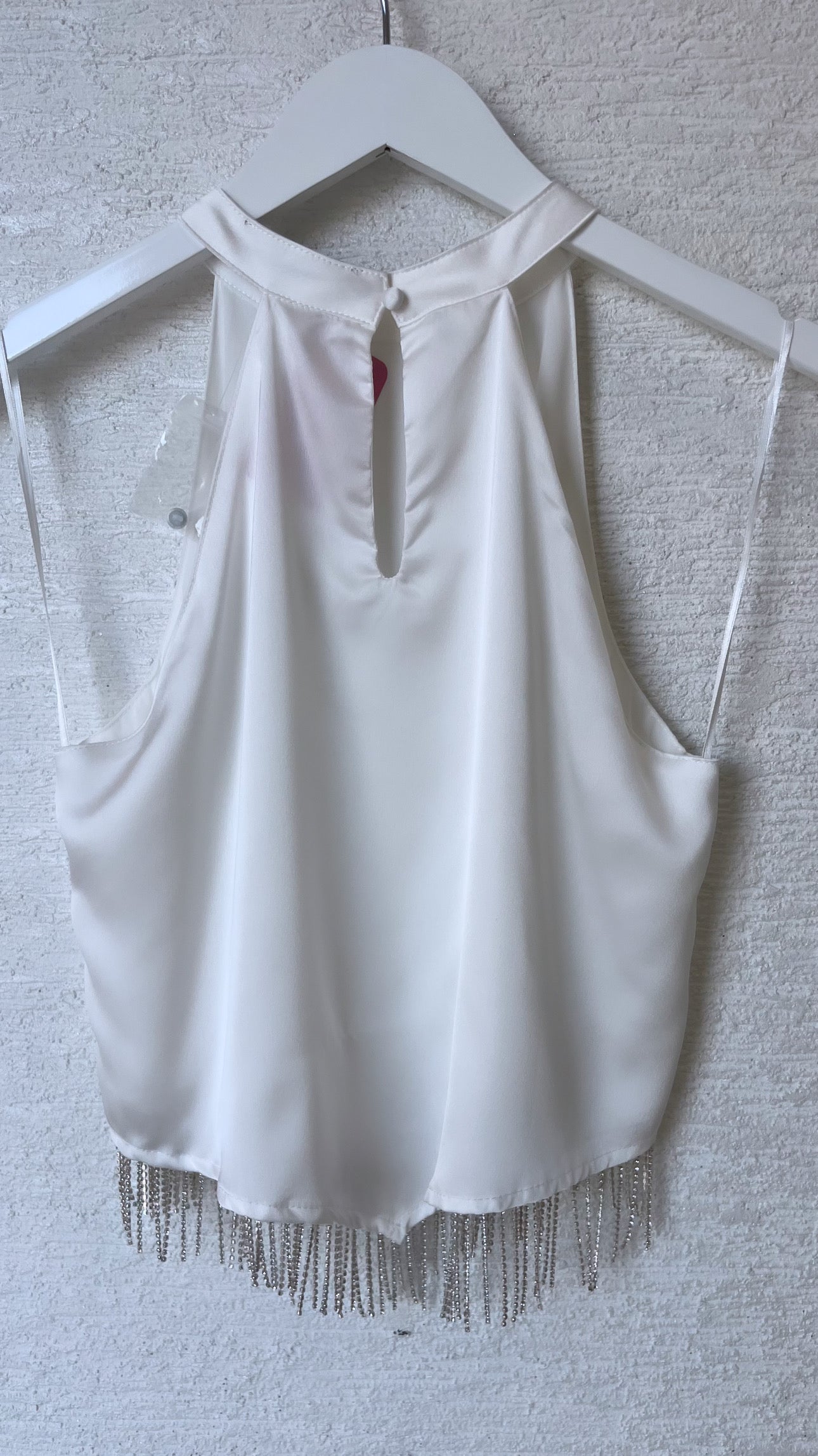 Halter Satin Top With Rhinestone White