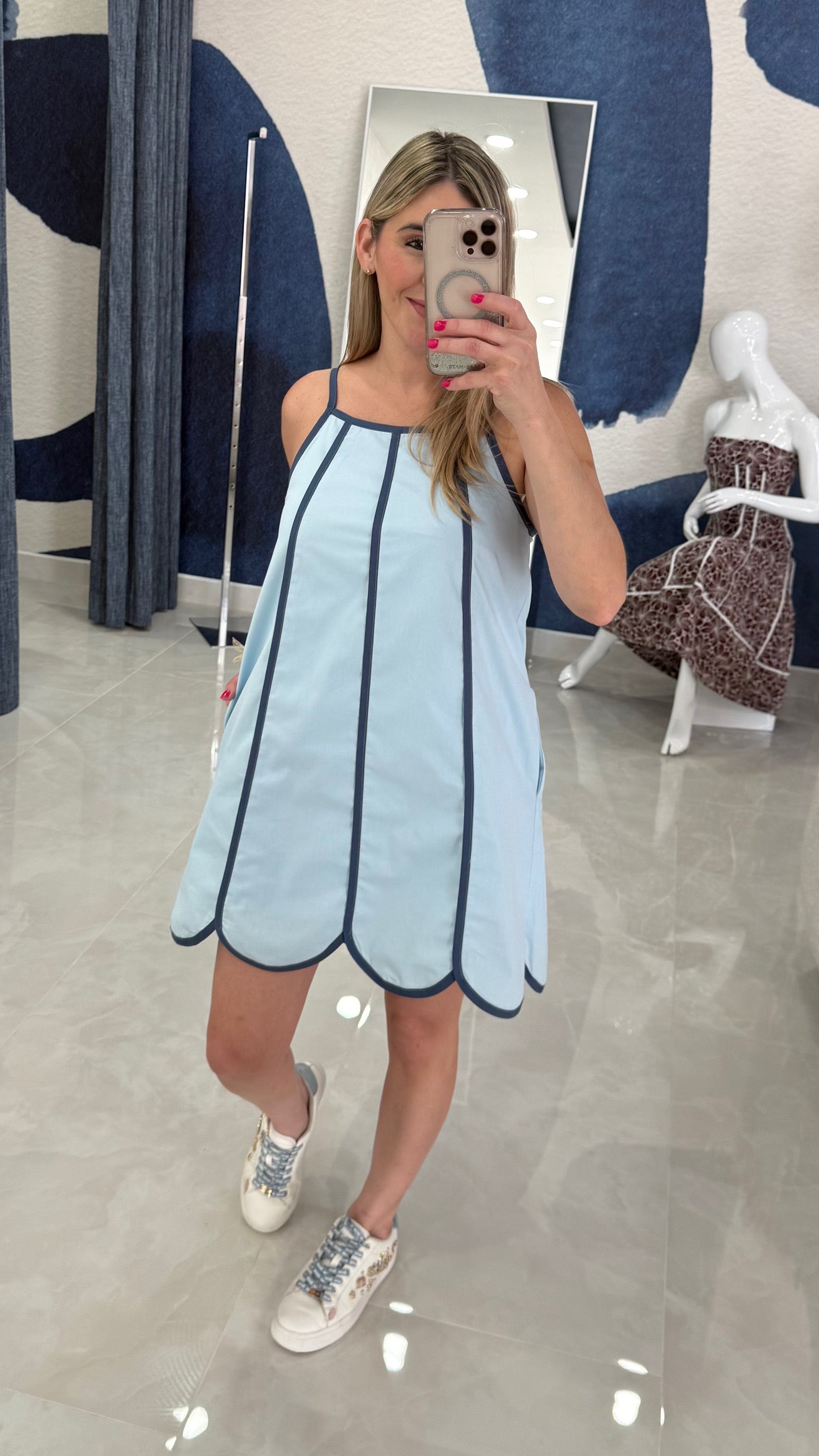 Contrast Scallop Dress Blue