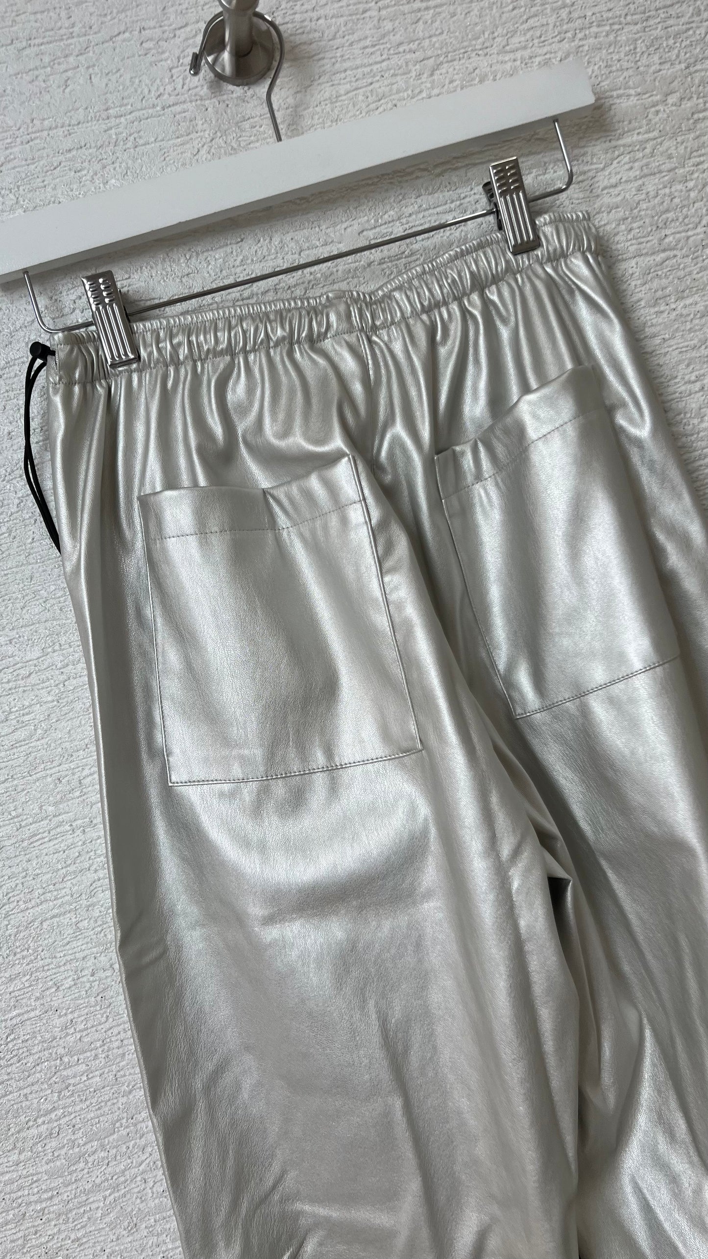 Drawstring Leather Pant - Silver