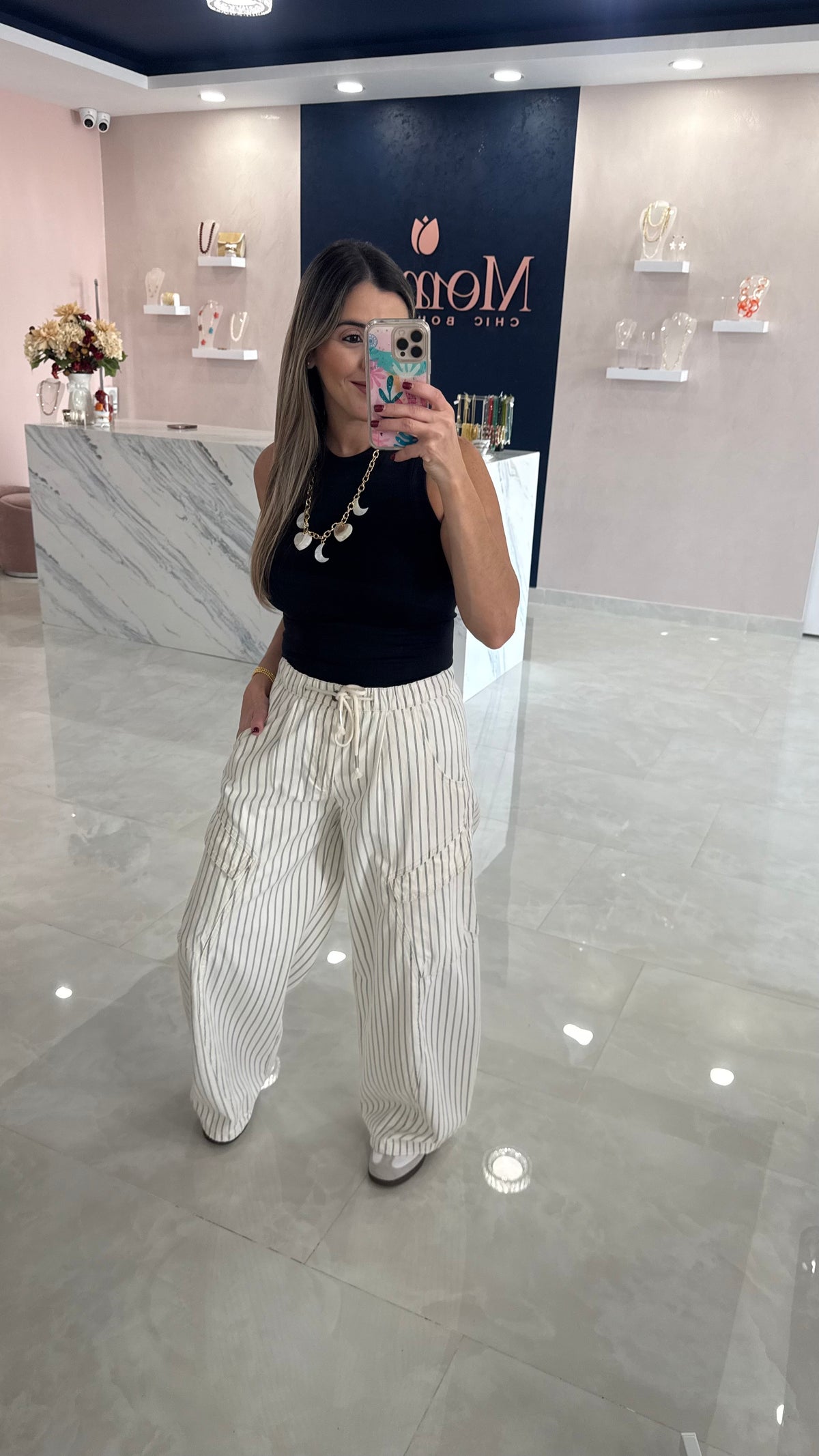 Cargo/Barrel Striped Denim Pant