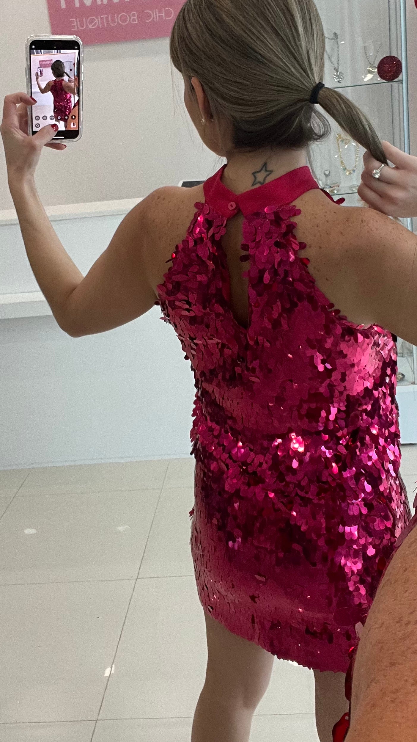 Sequin Halter Top & Skirt Pink