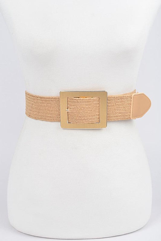 Elastic Belt With Rectangle Buckle Gold
