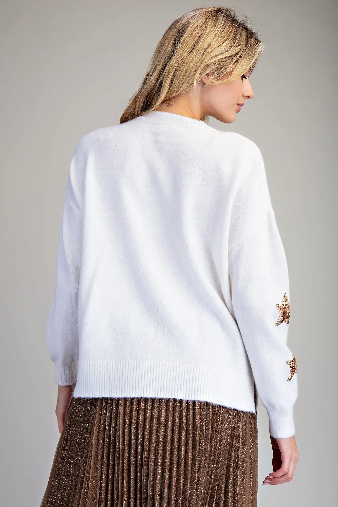 Sequins Star Sweater White