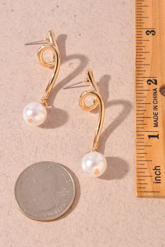 Gold Wavy Pearl Drop Earrings