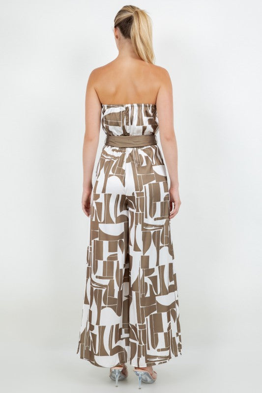 Satin Strapless Abstract Jumpsuit