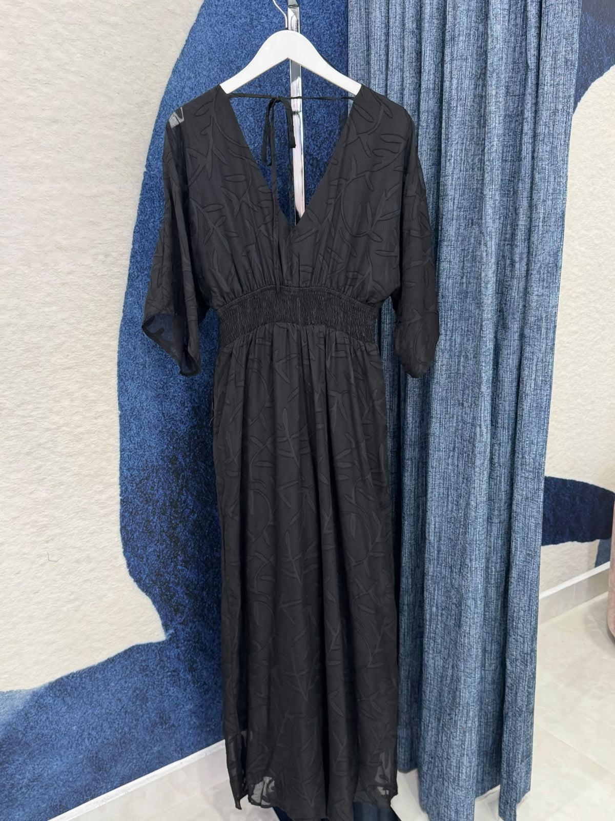 Textured Printed V Neck Jumpsuit Black