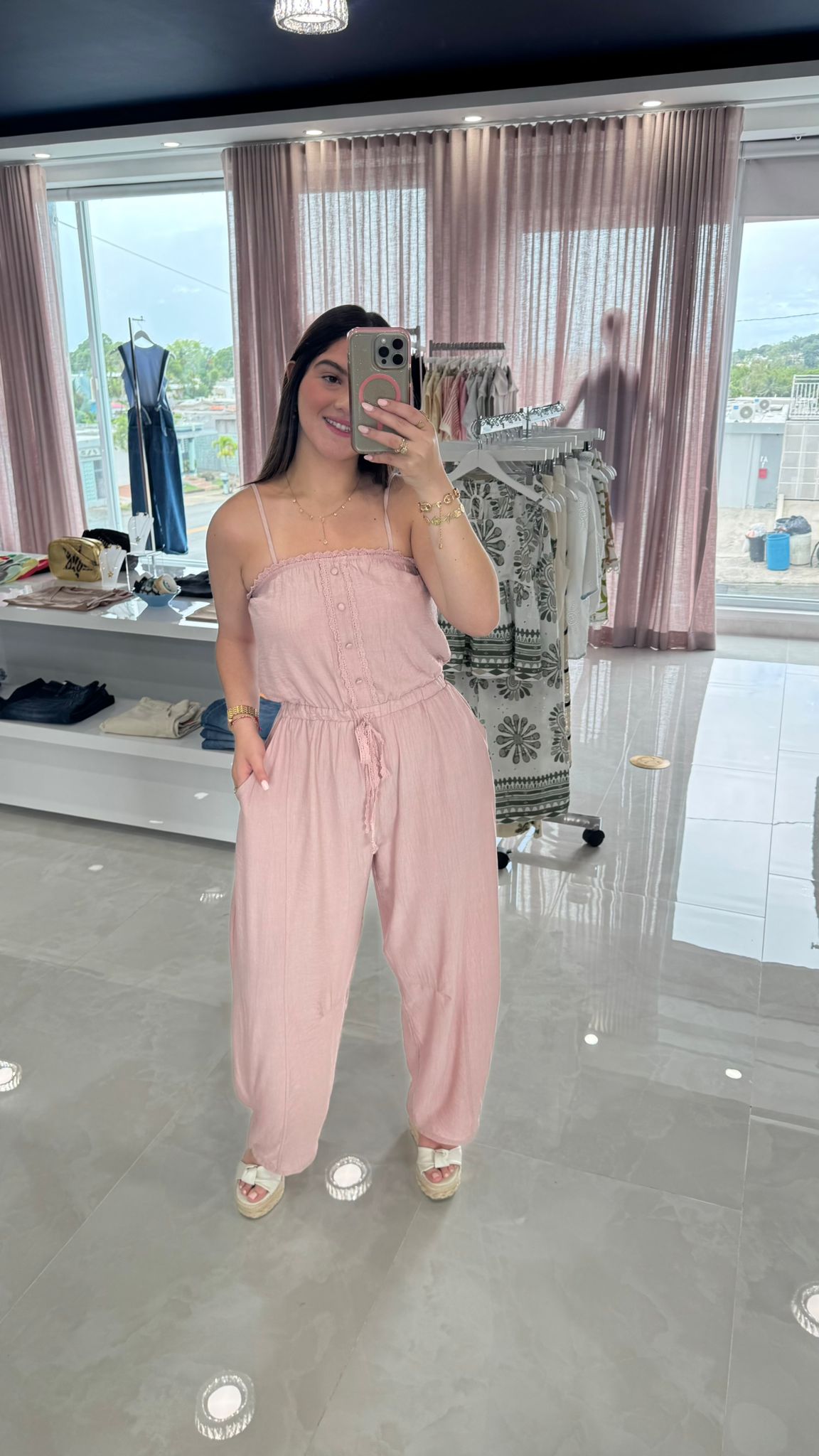 Lace Detail Sleeveless Barrel Jumpsuit Pink
