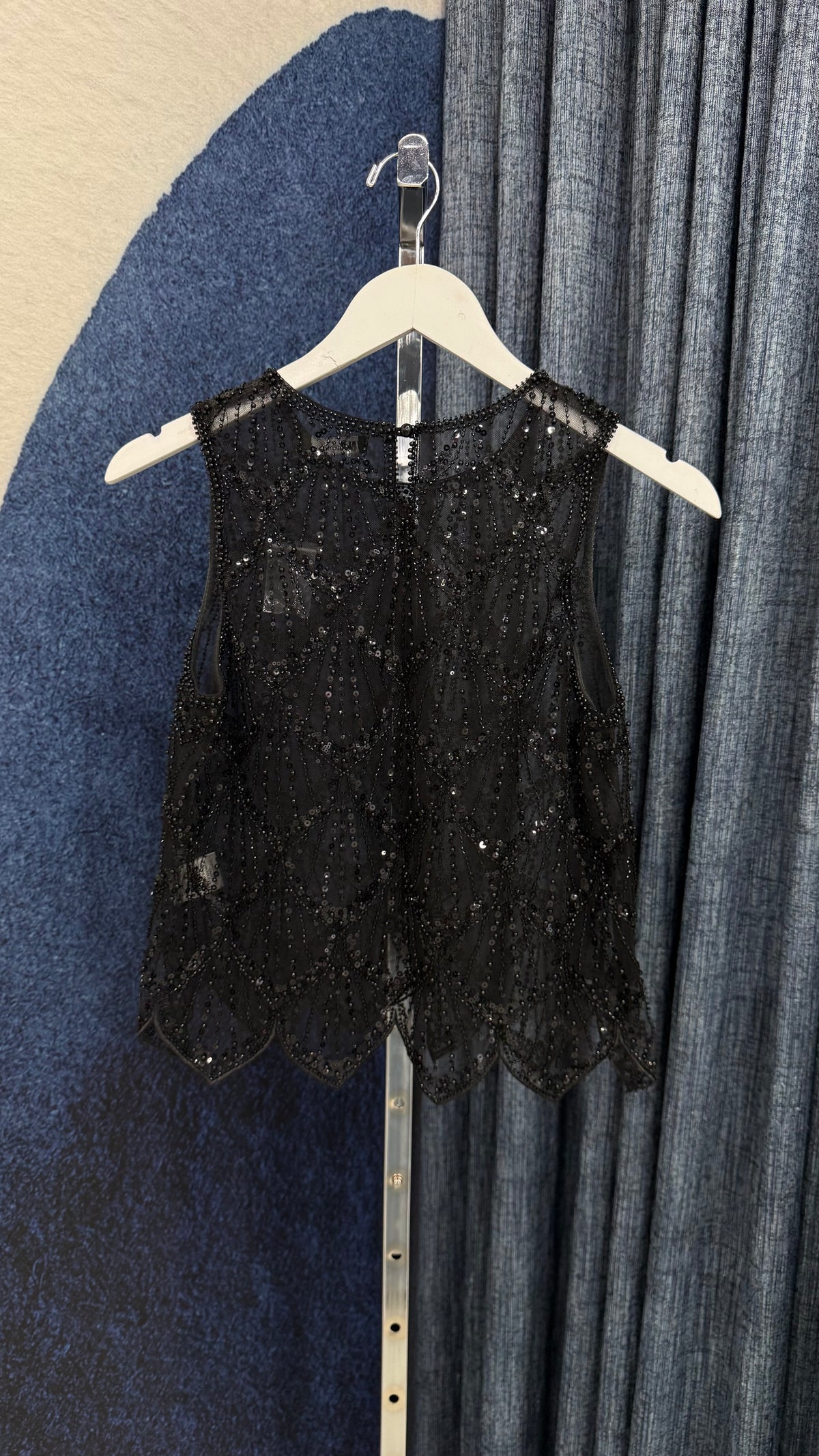 Sequins Mesh Top Black