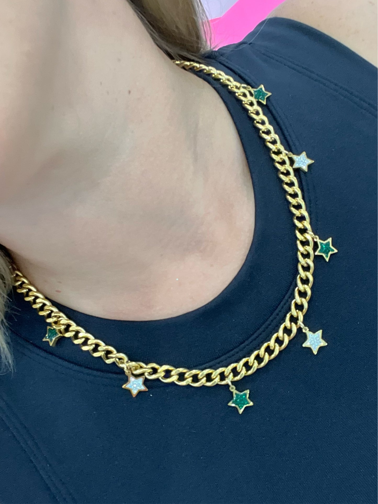 Gold Pleated Necklace - Stars