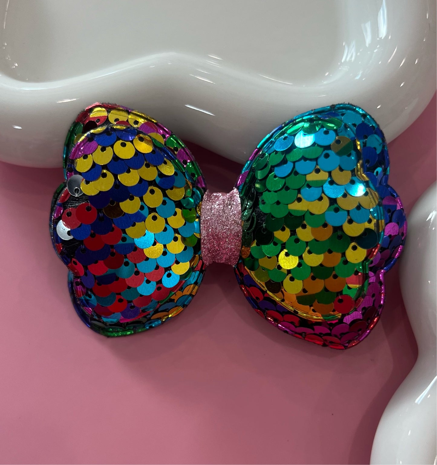 Sequin Bow Clip Metallic 3” 1/2