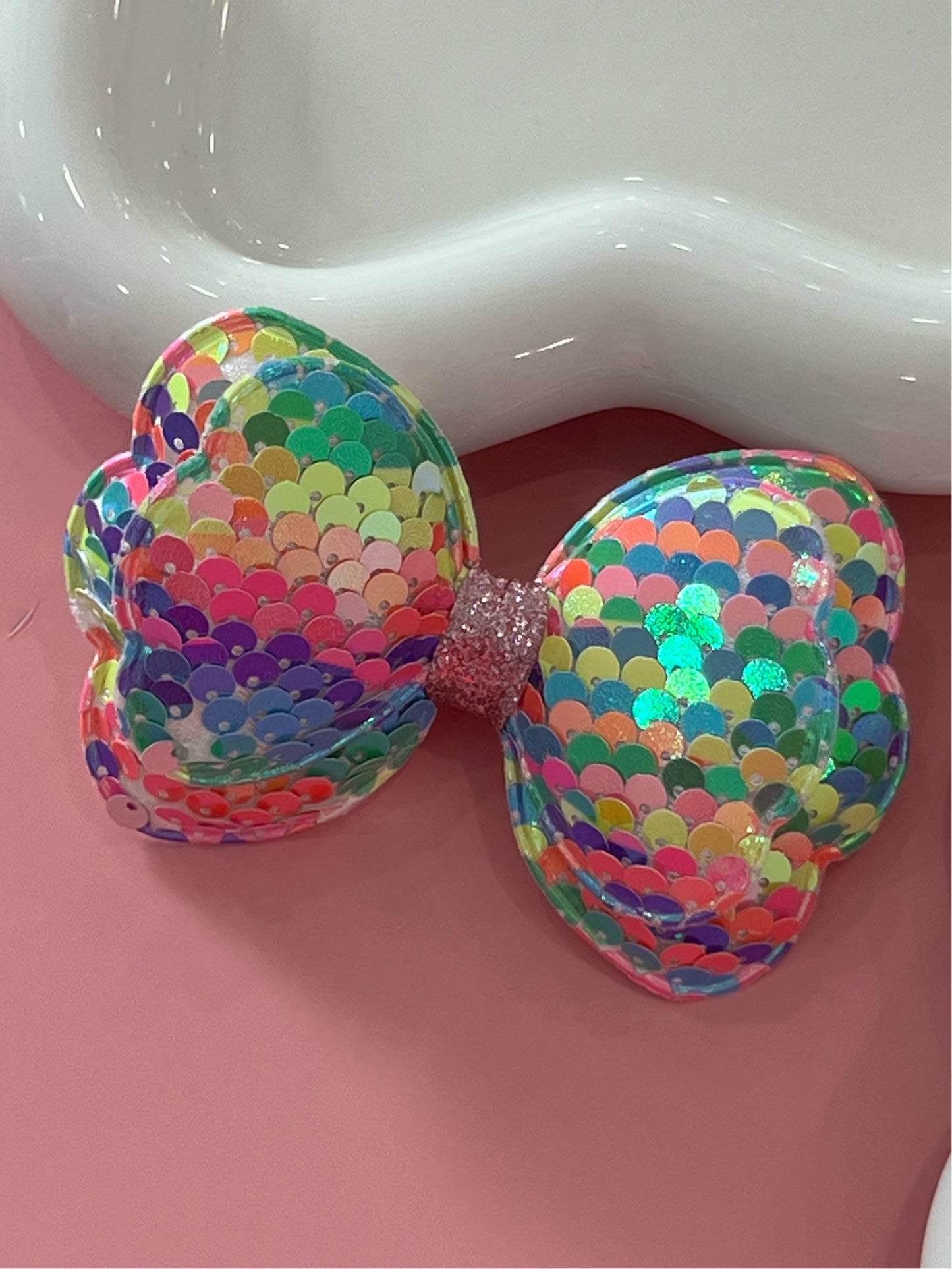 Sequin Bow Clip Multi 3” 1/2