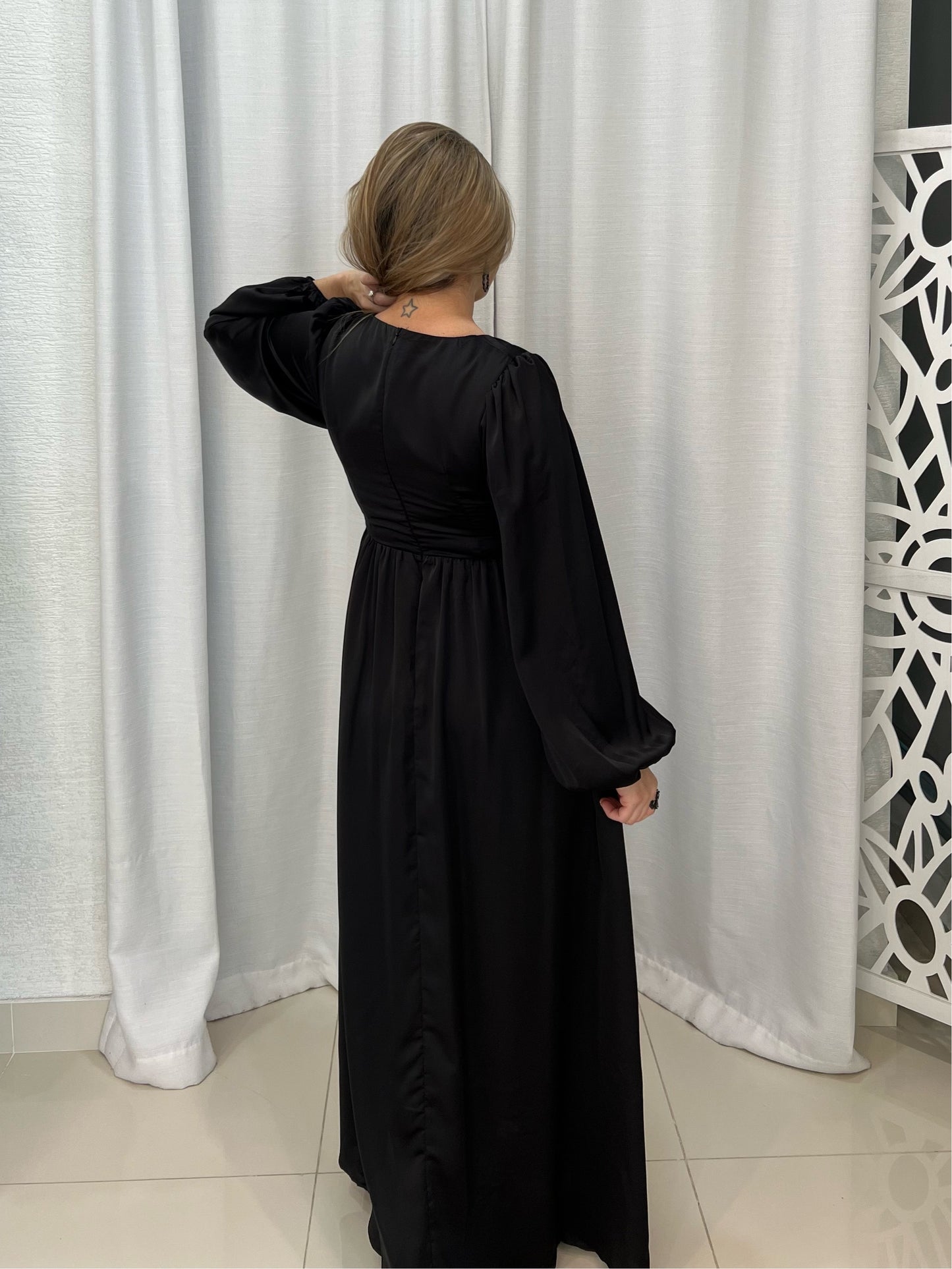 Satin Maxi Dress W/ Open Cut - Runs true to size