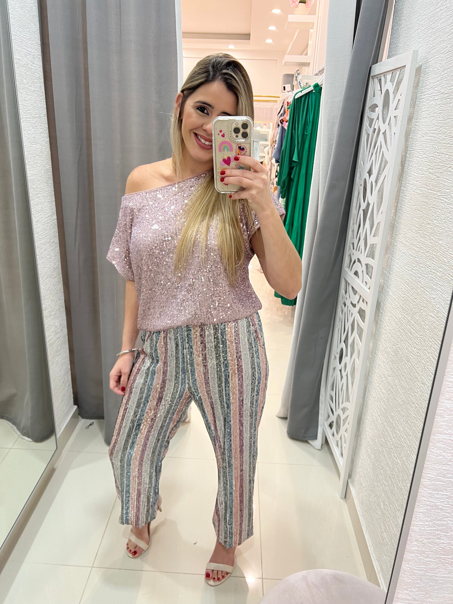 Sequins Stripes Jogger - Model Wearing Small