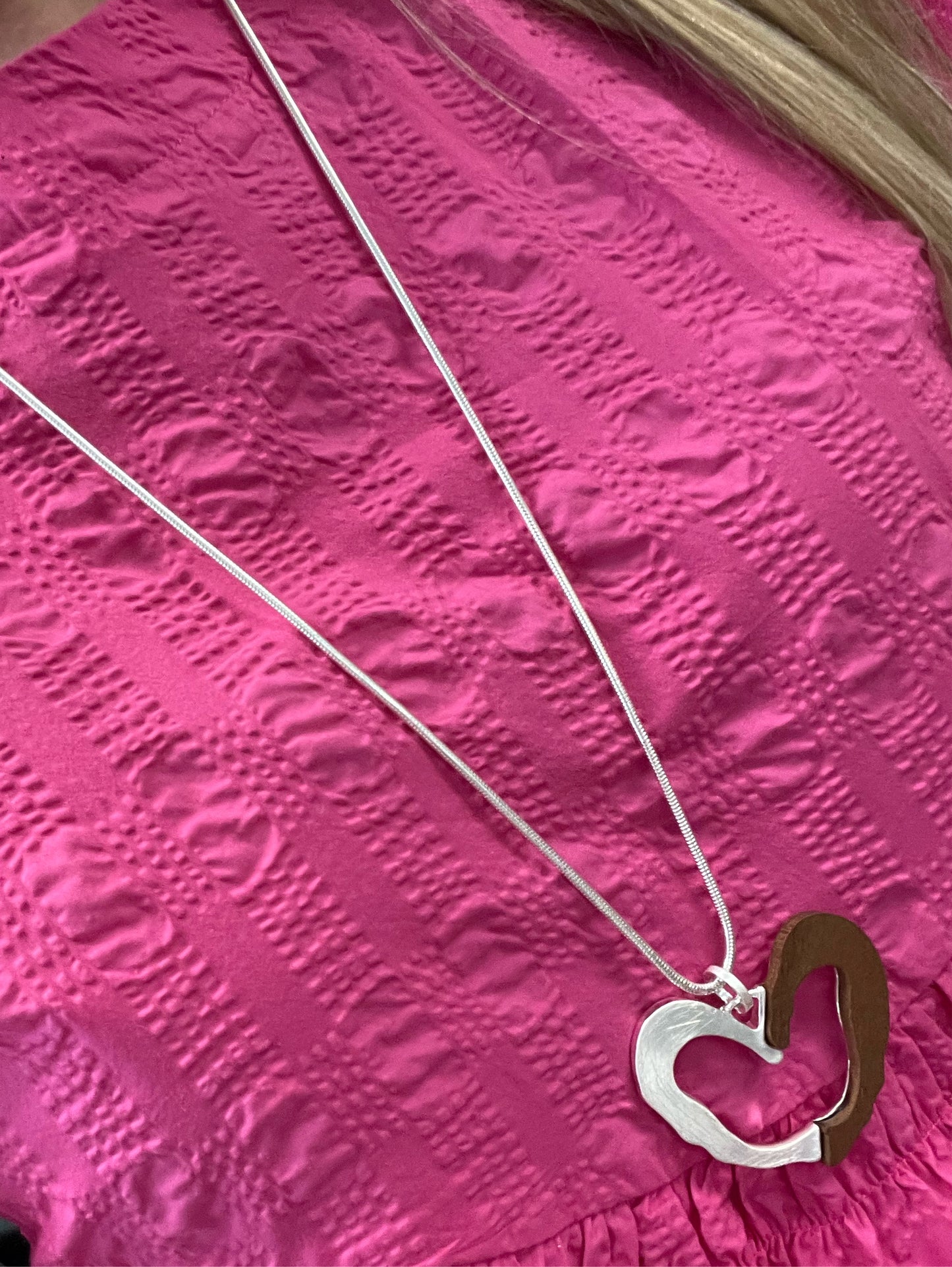 Heart Necklace Wood & Silver