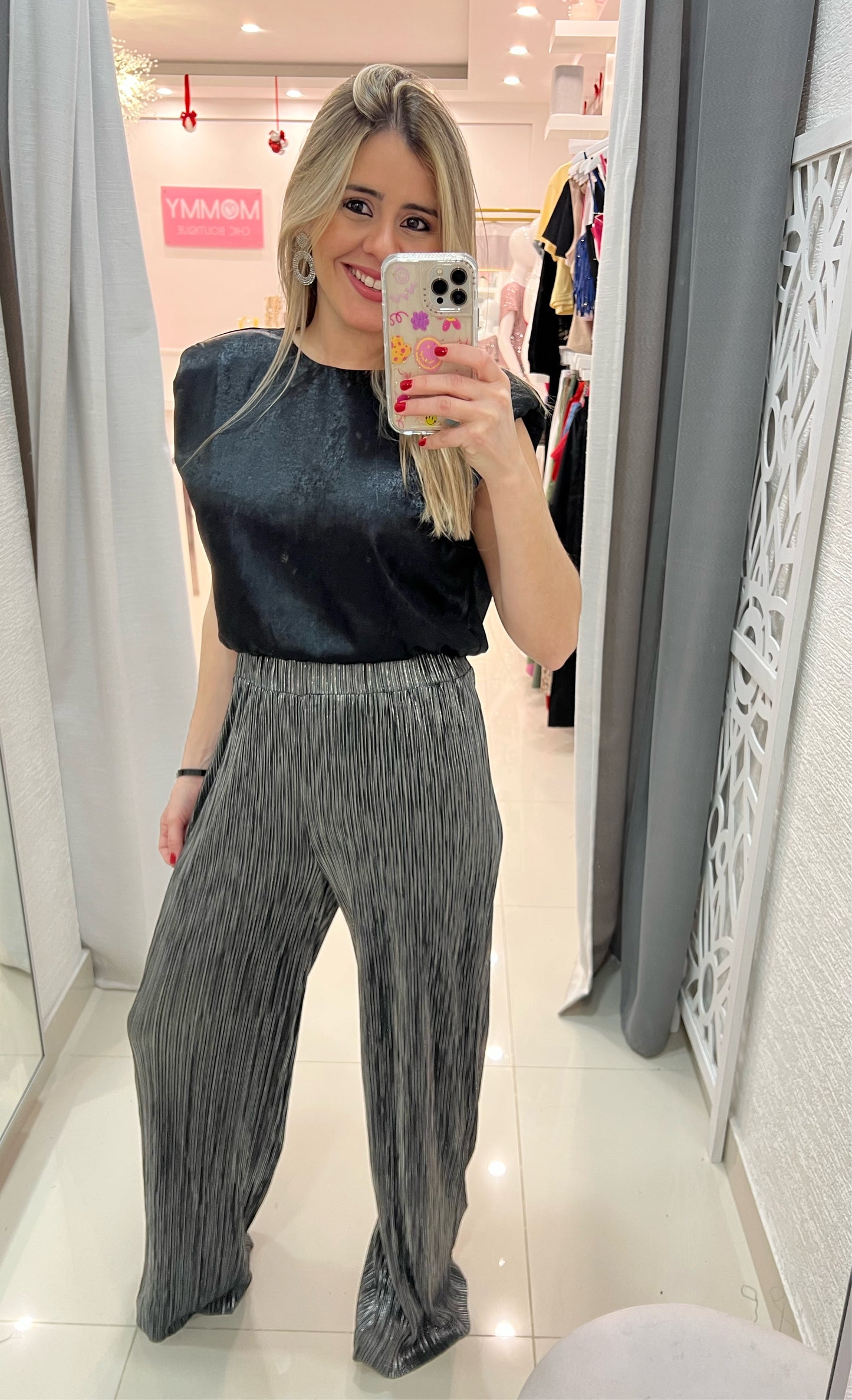 Metallic Pant High Waist - Model Wearing Small