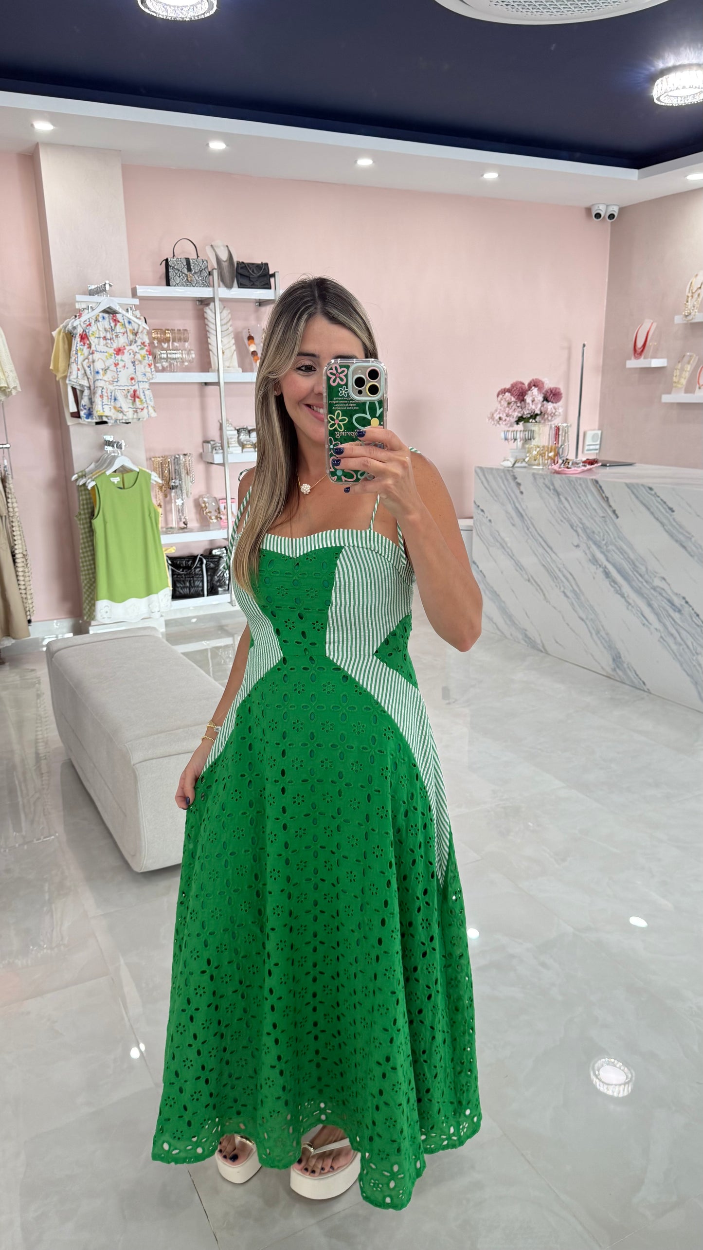 Embroidered Maxi Dress Green