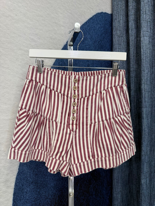 Stripe Pleated Short Mineral Cranberry