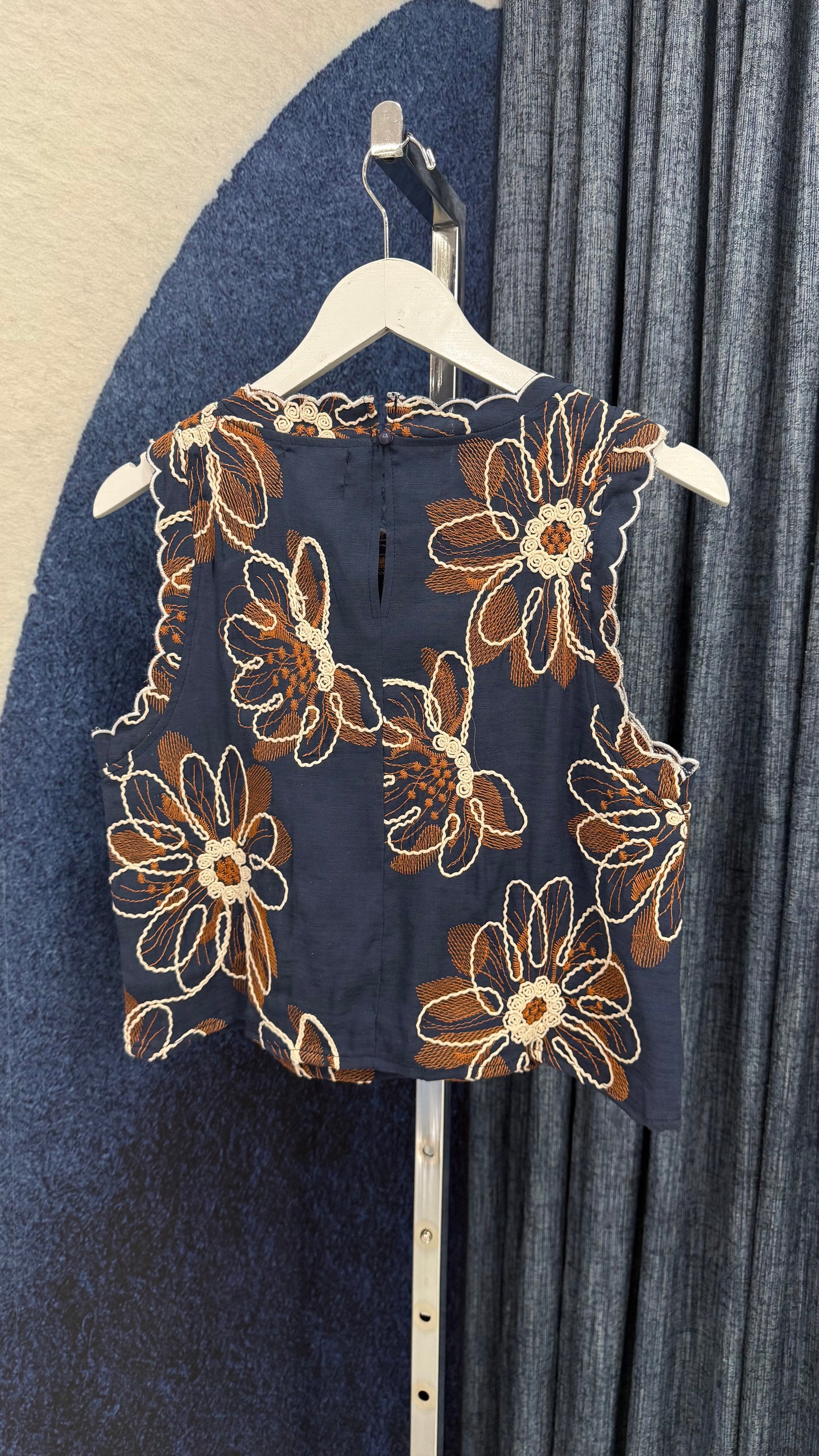 Embroidery Top & Short Set Navy