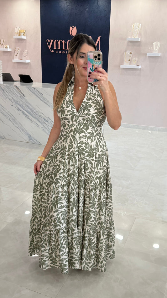 Halter Maxi Dress Printed Sage