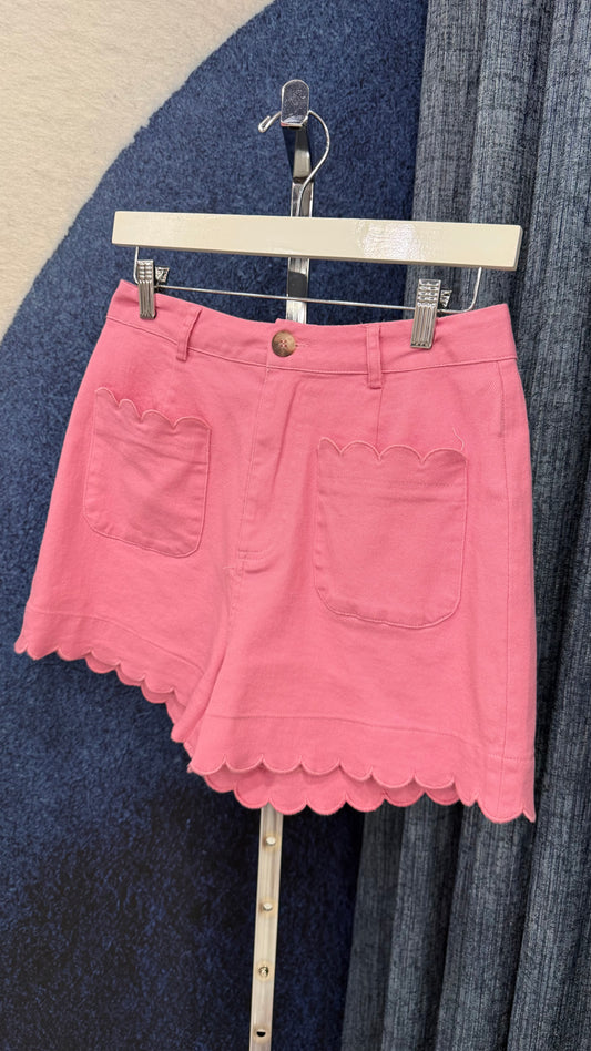 Scalloped Detail Denim Short Pink