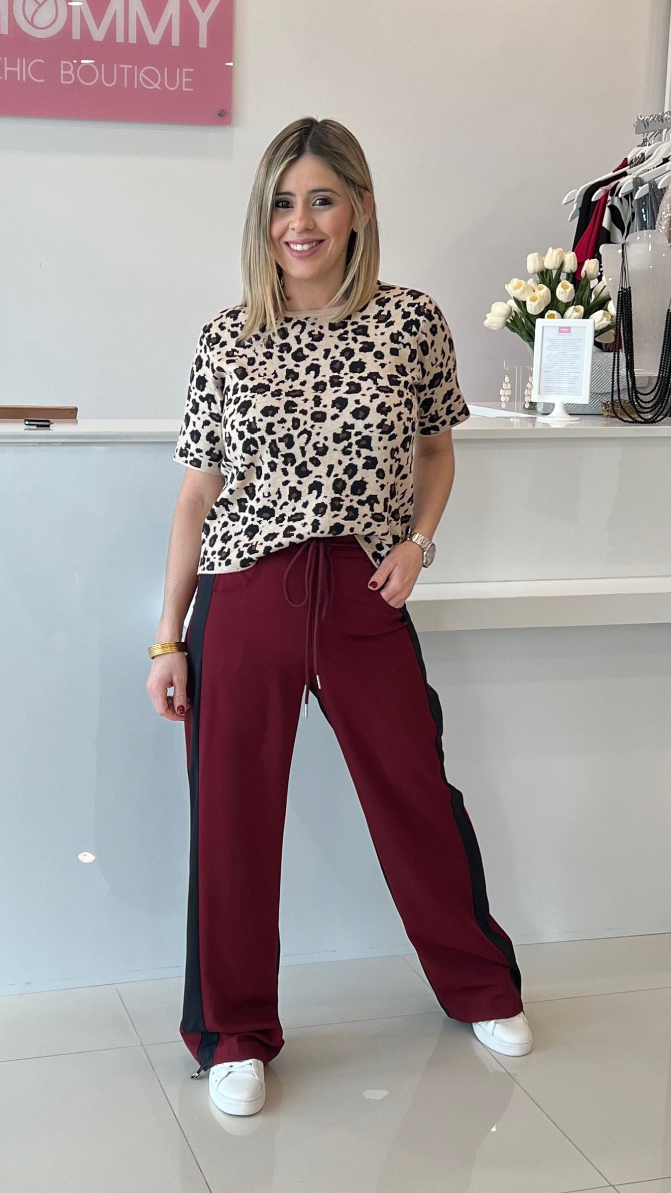 Contrast Pant Burgundy & Black