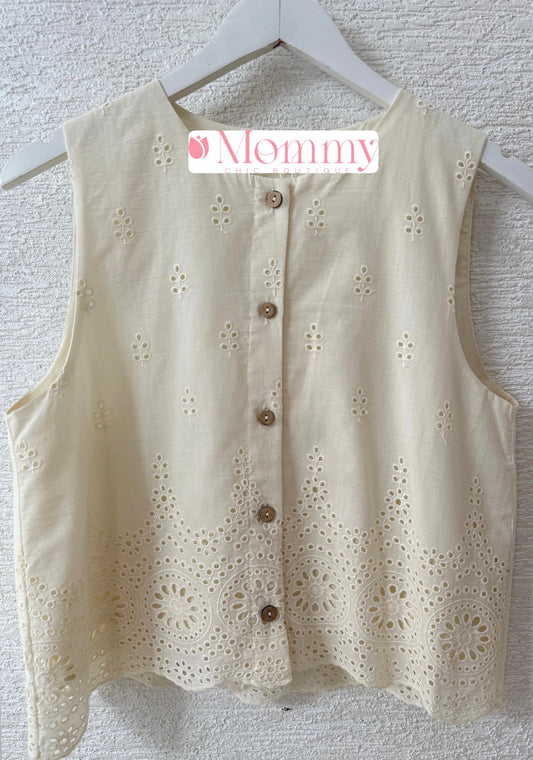 Sleeveless Eyelet Top Ivory