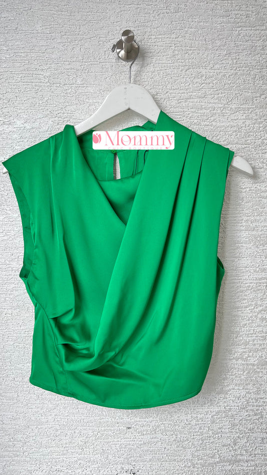 Cowl Neck Satin Top Green