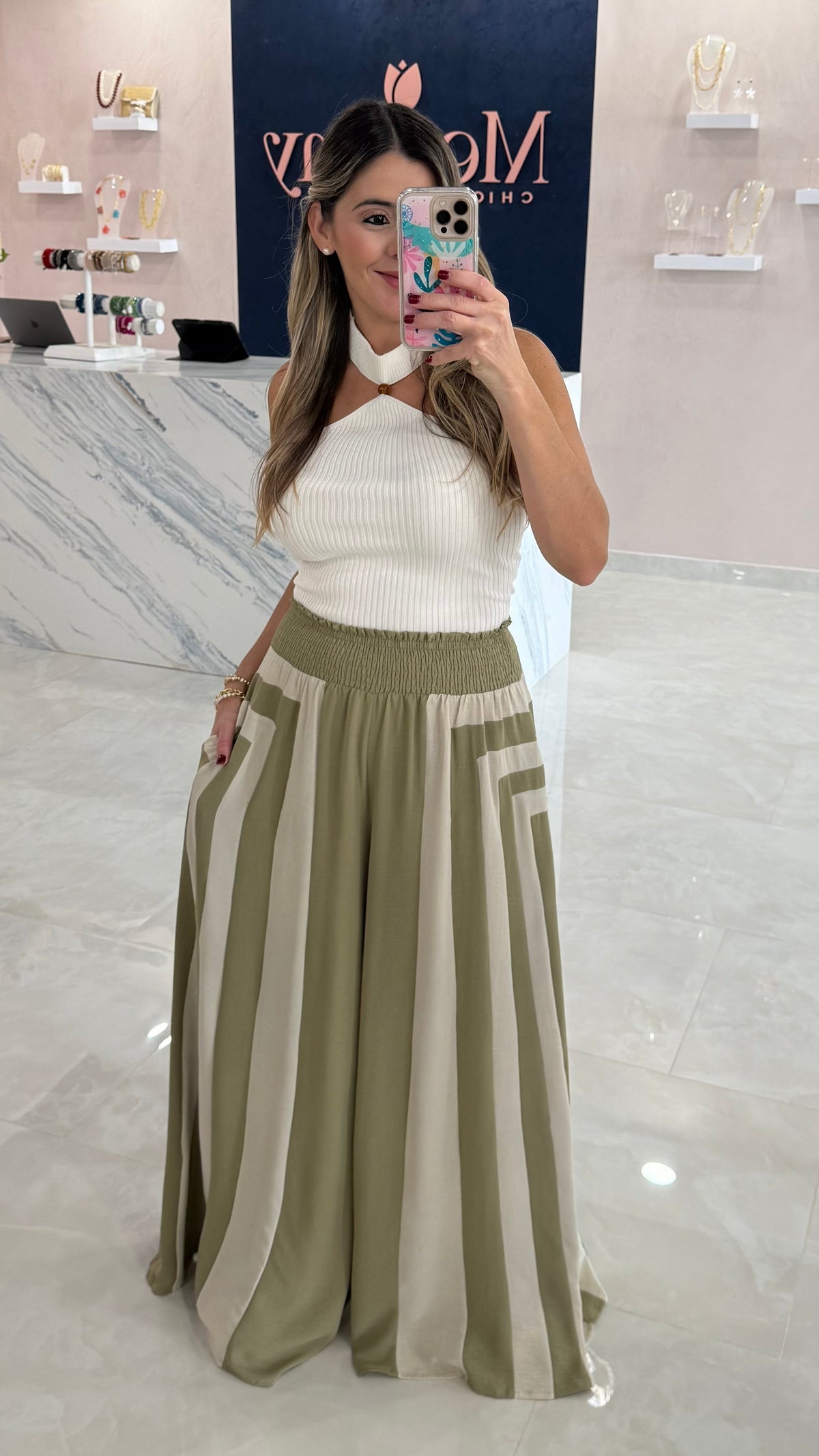 Wide Leg Pant Stripe Sage