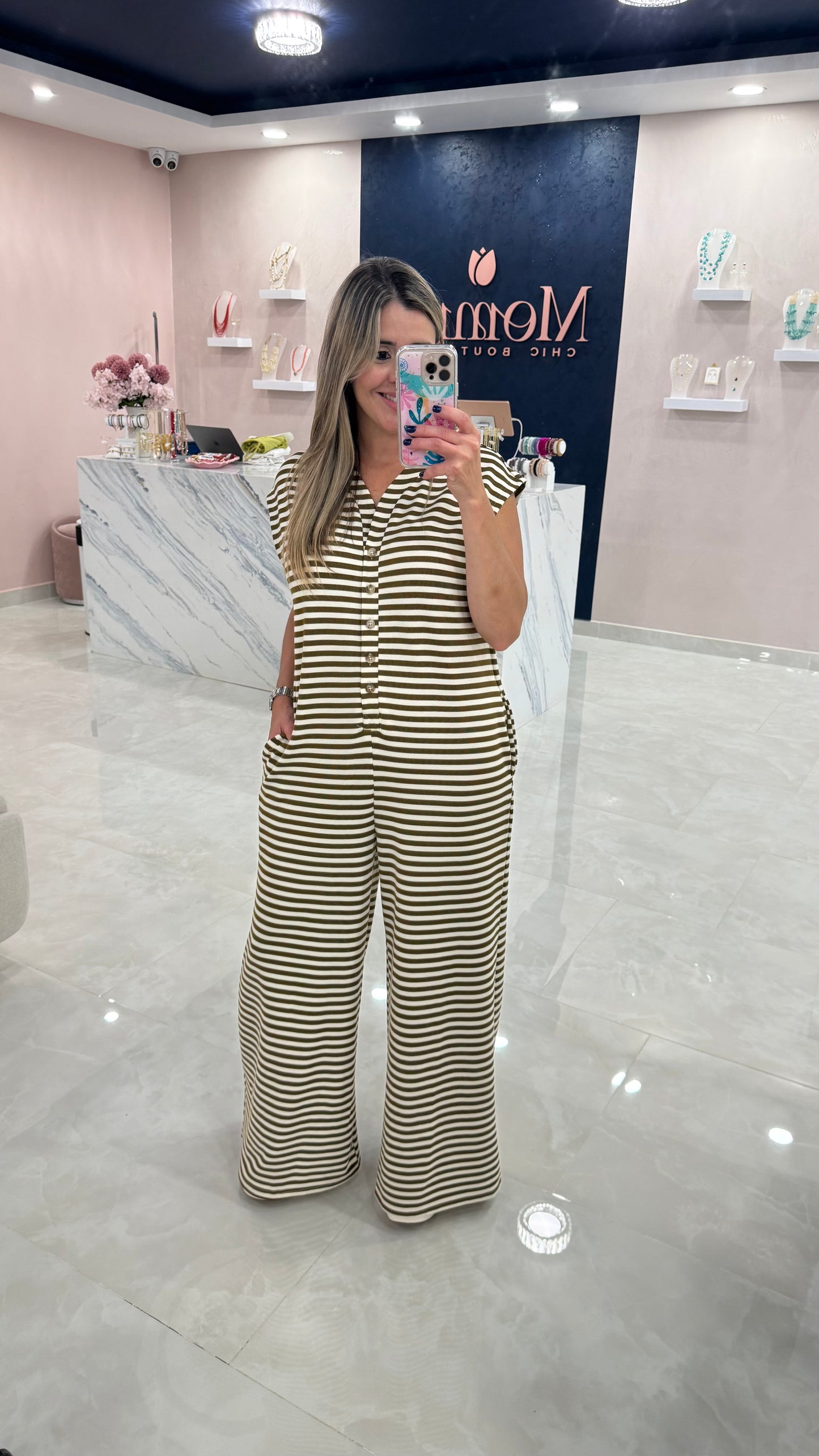 Stripe Jumpsuit Brown / Ivory