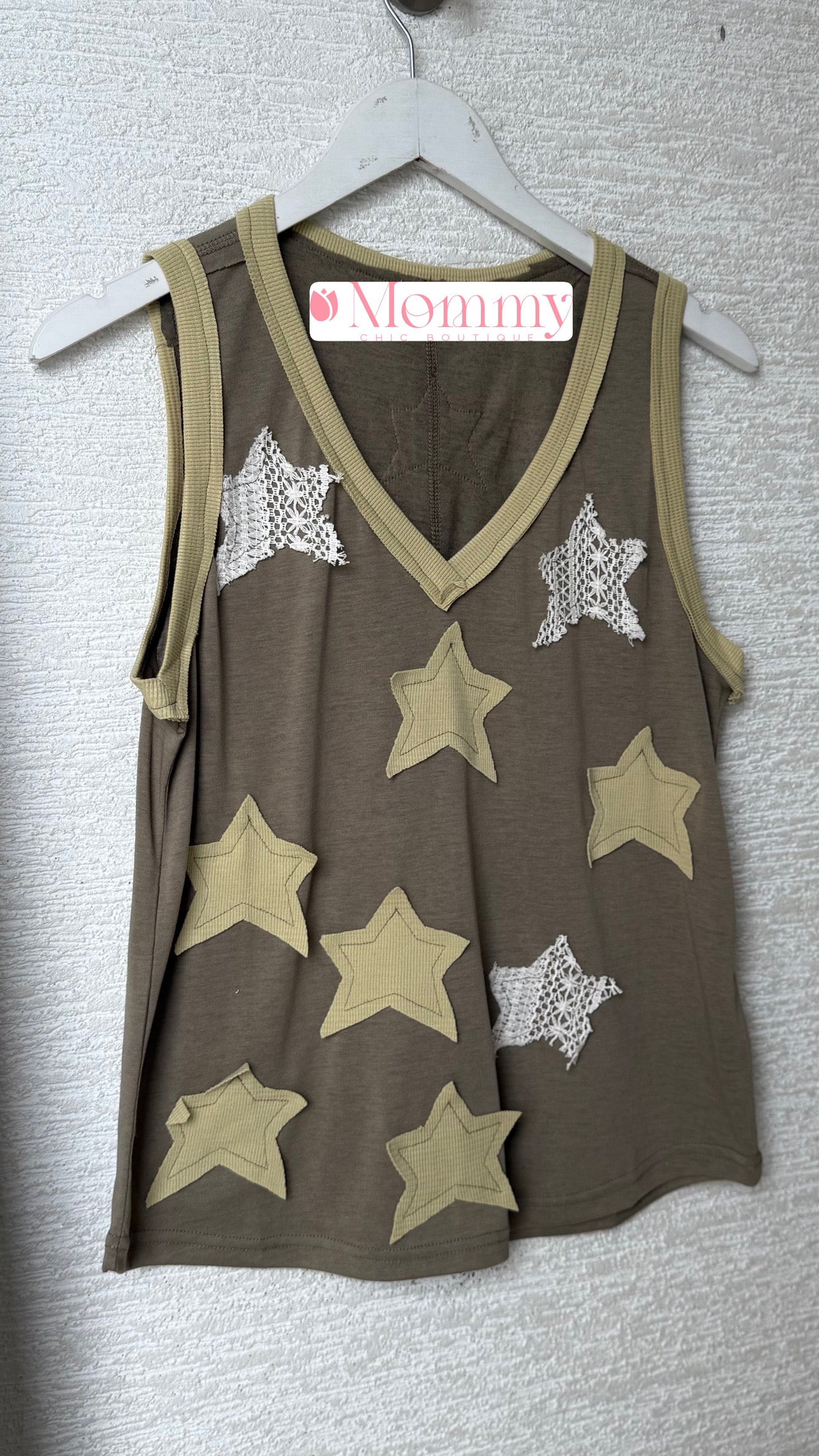 Star Patches Top Olive