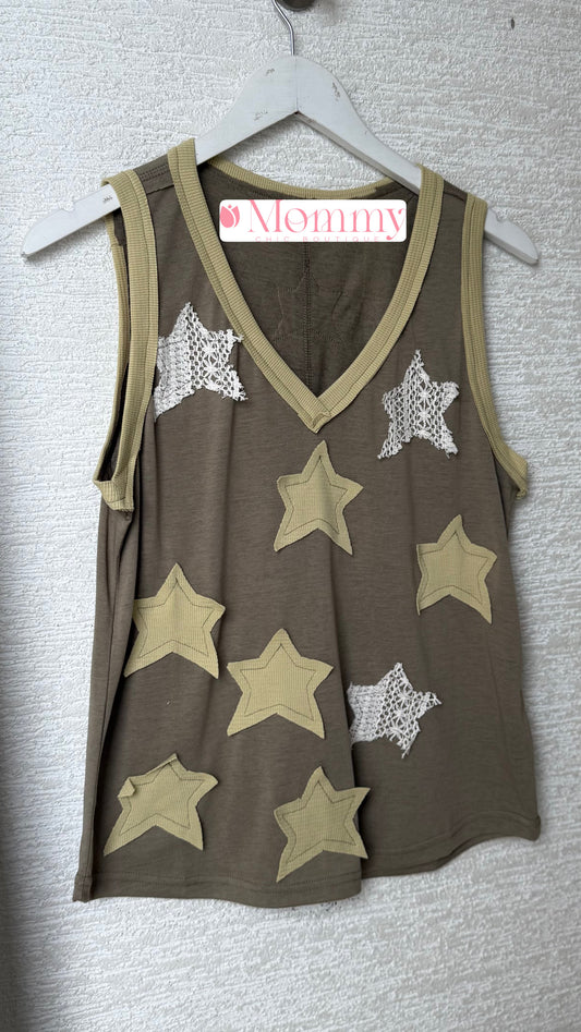 Star Patches Top Olive