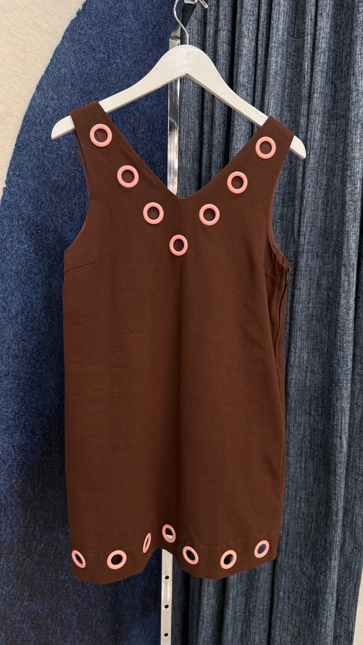 Sleeveless Grommet Denim Dress Brown