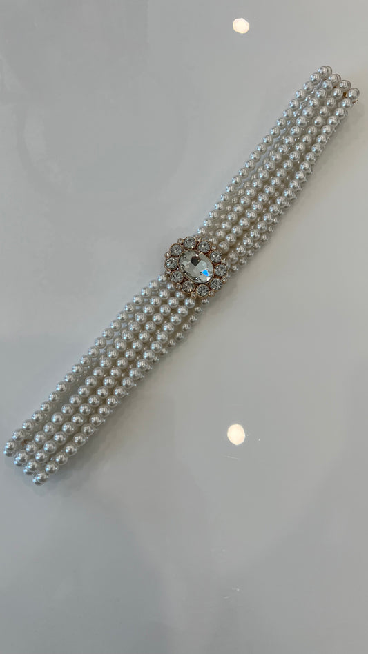 Elastic Pearl Belt With Rhinestone