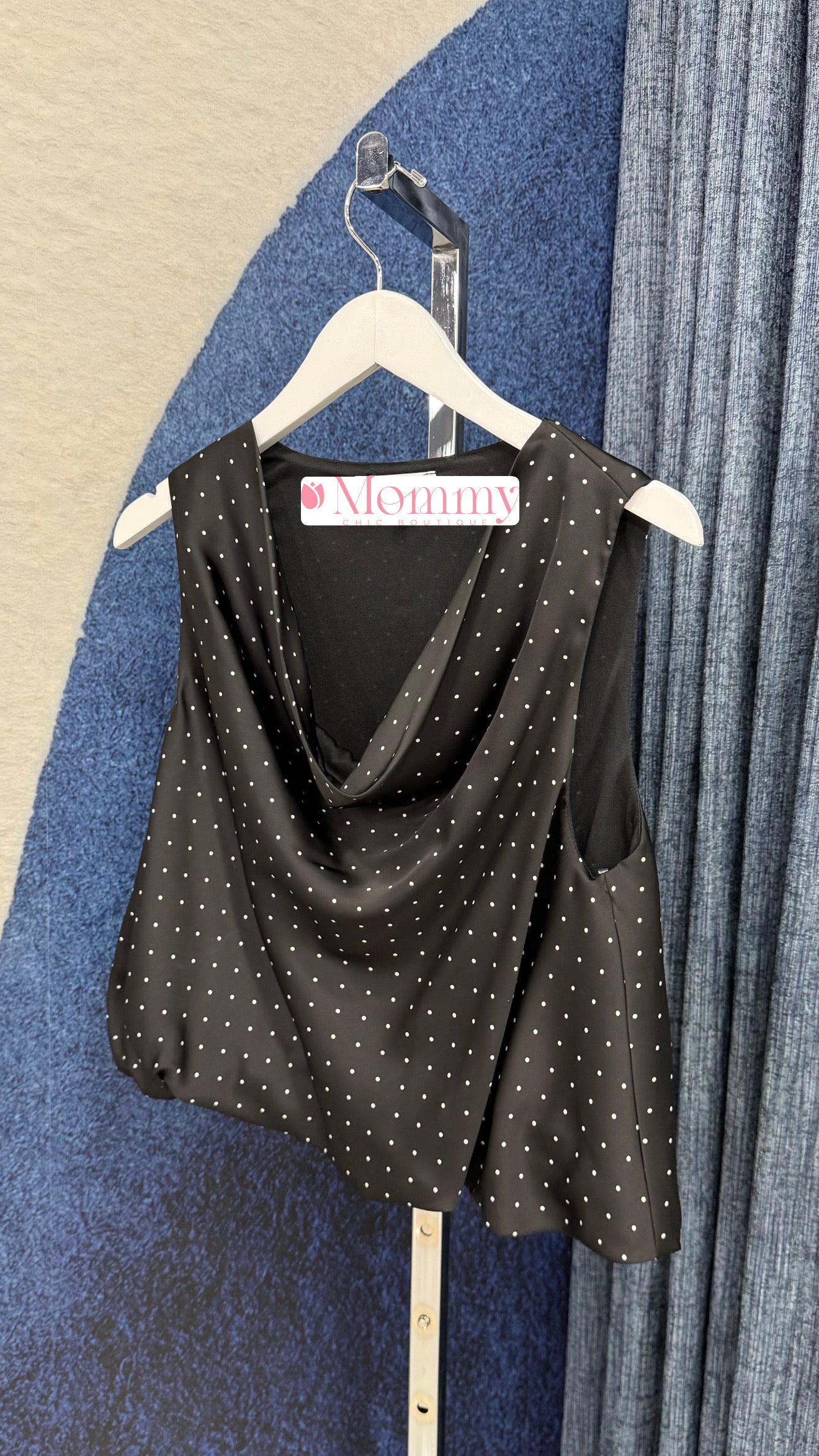 Polka Dots Cowl Neck Top Black
