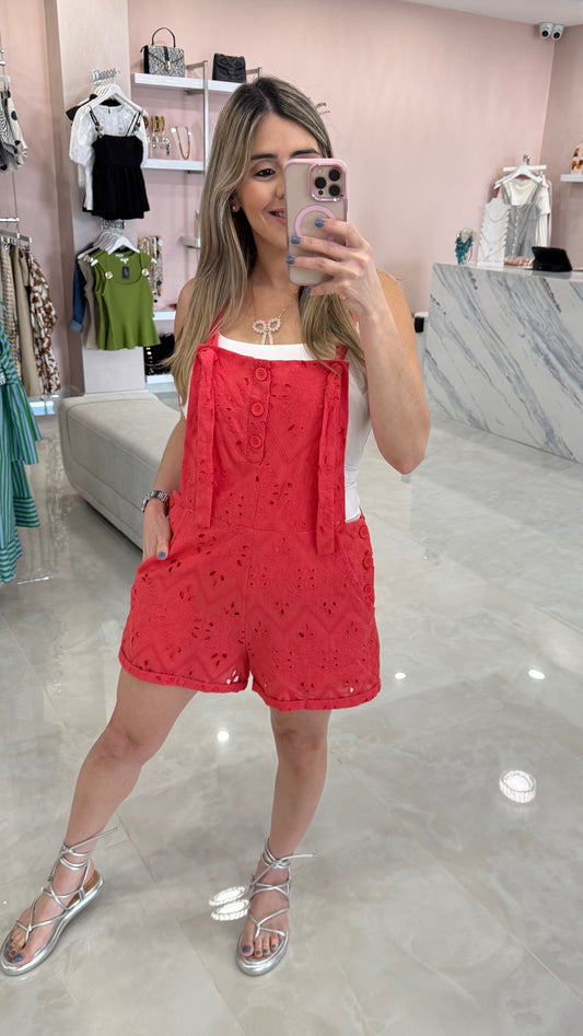 Embroidery Romper Coral