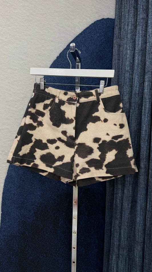 Cow Print Denim Short