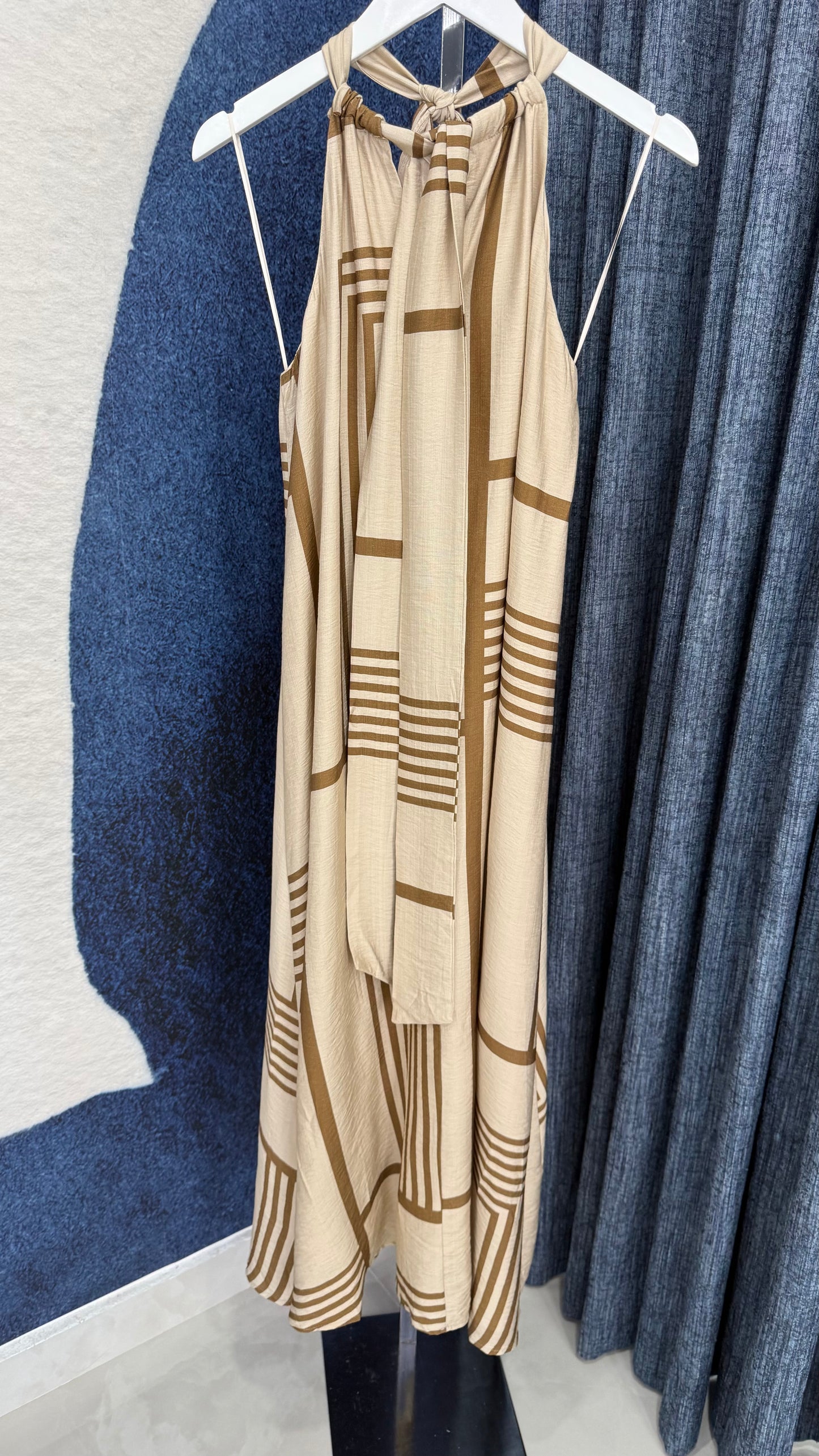 Printed Geo Halter Maxi Dress Taupe