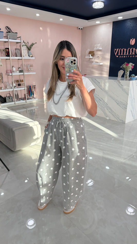 Polka Dots Barrel Pant Gray