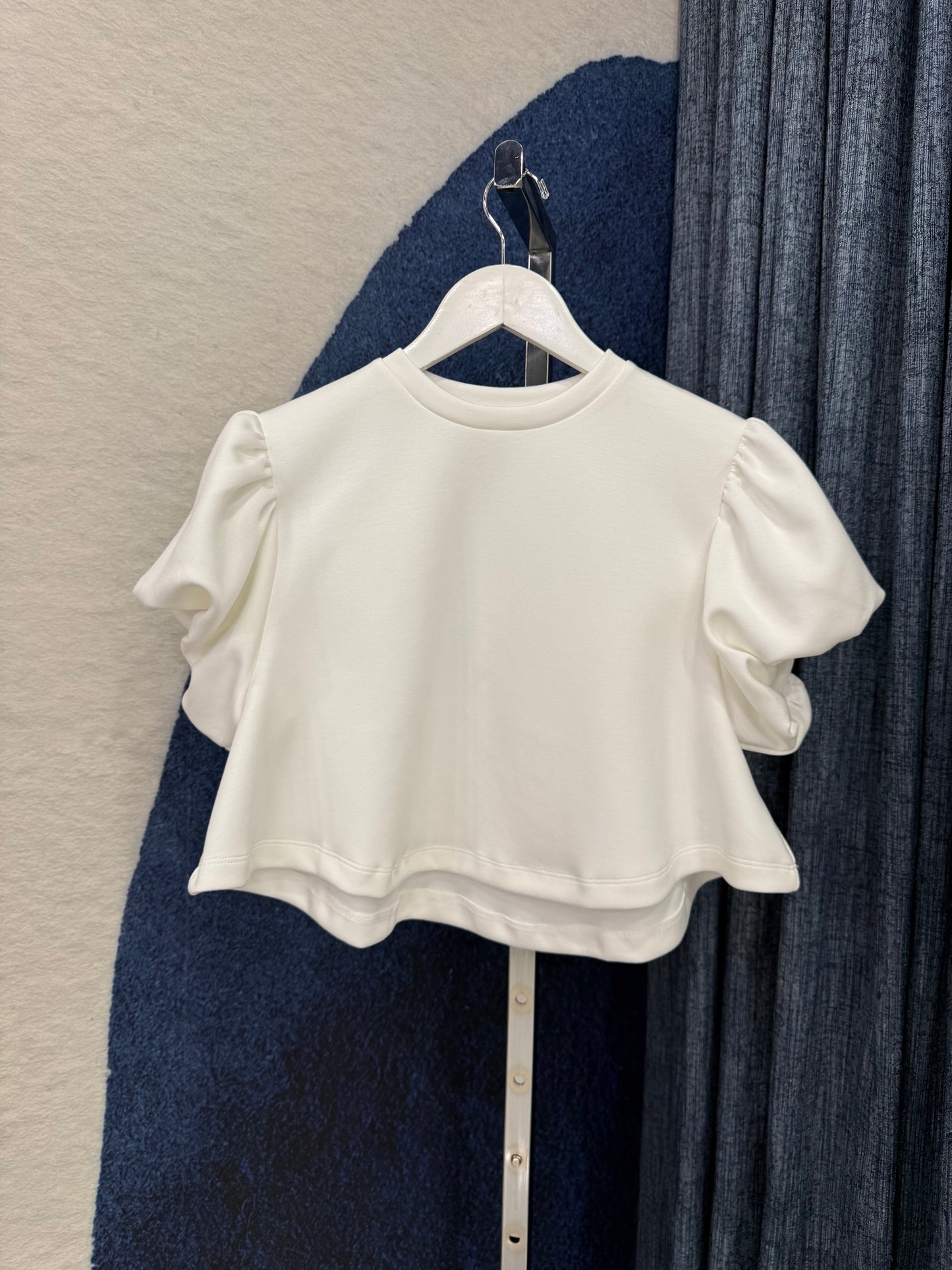 Bubble Sleeve Crop Top White