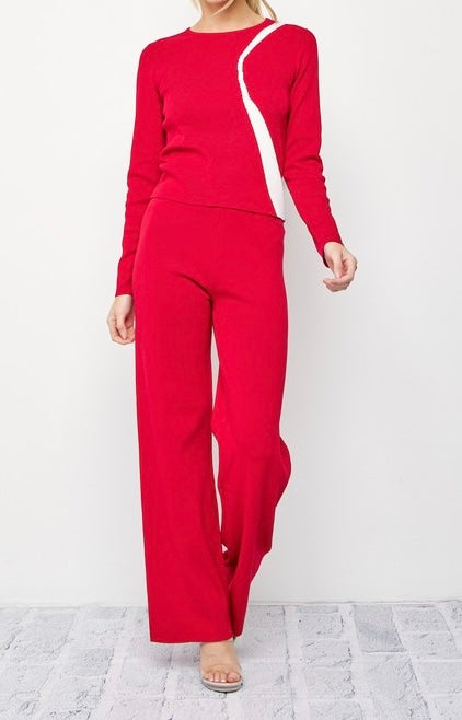 Sweater Top & Pant Set Red