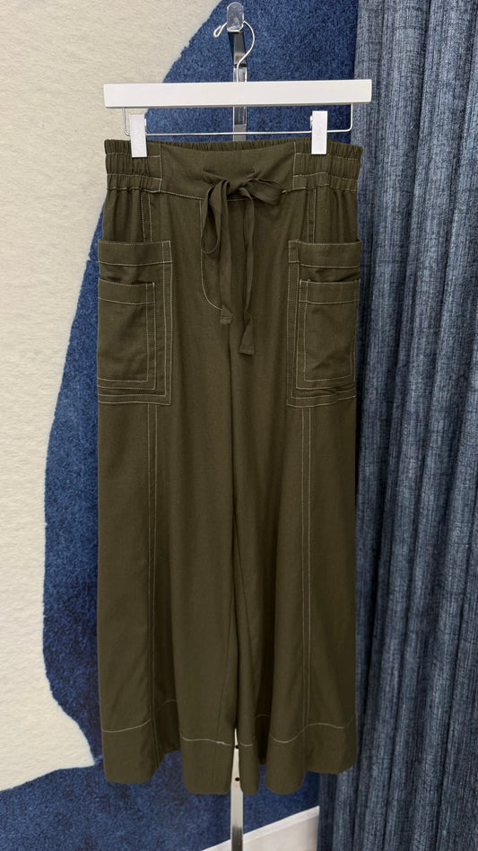Linen Wide Leg Pant Olive