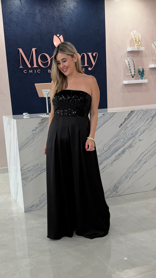 Sequins & Satin Jumsuit Blk