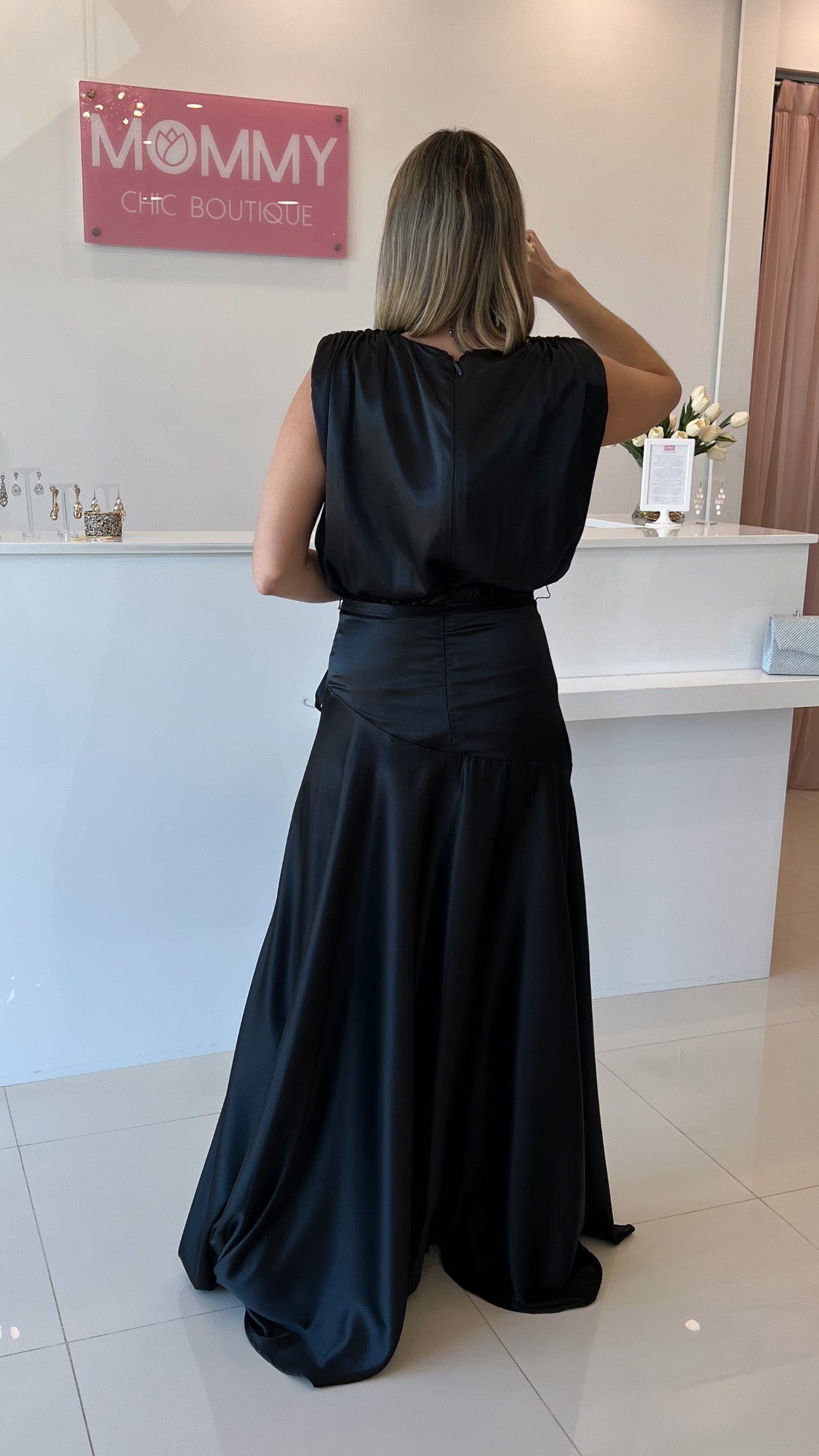 Gala Padded Shoulder Maxi Dress