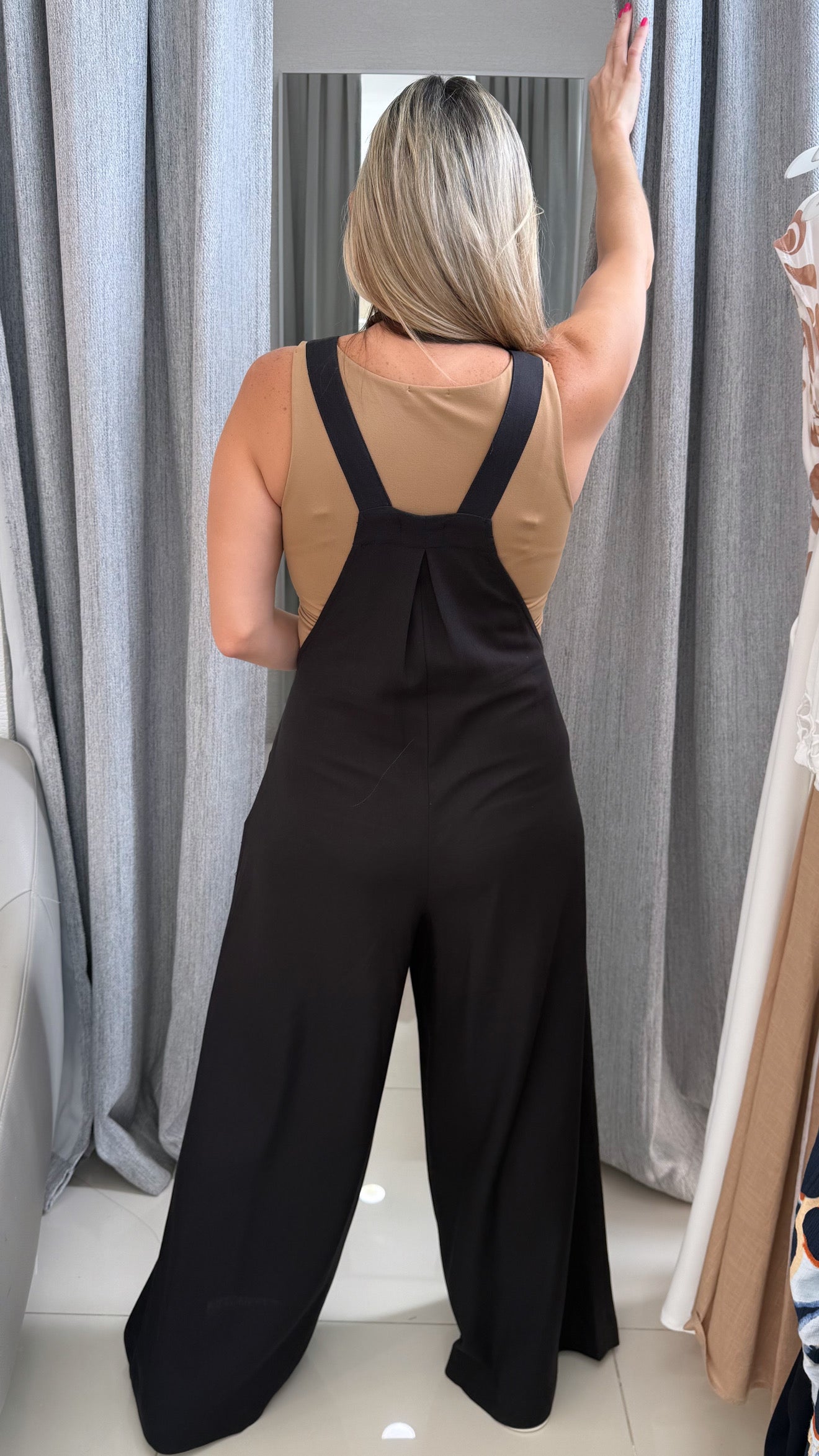Linen Wide Leg Overall Black