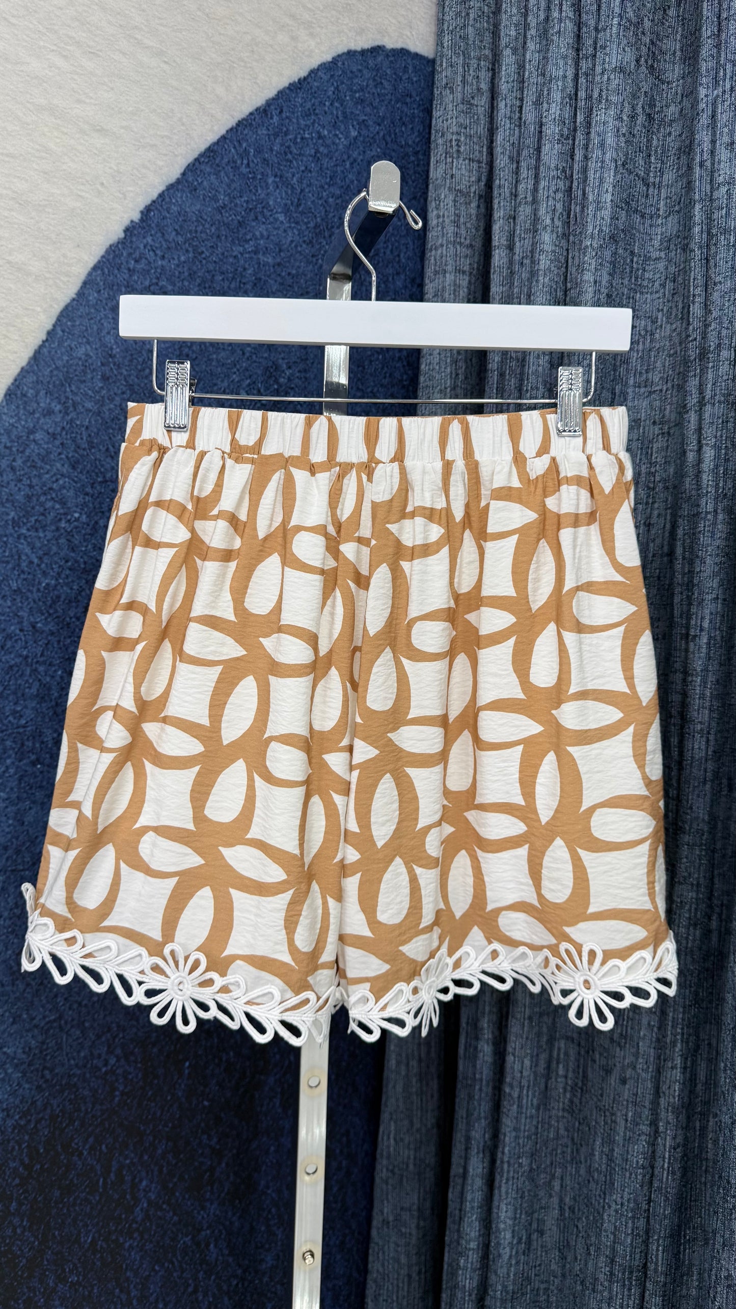 Embroidery Printed Top & Short Set Taupe